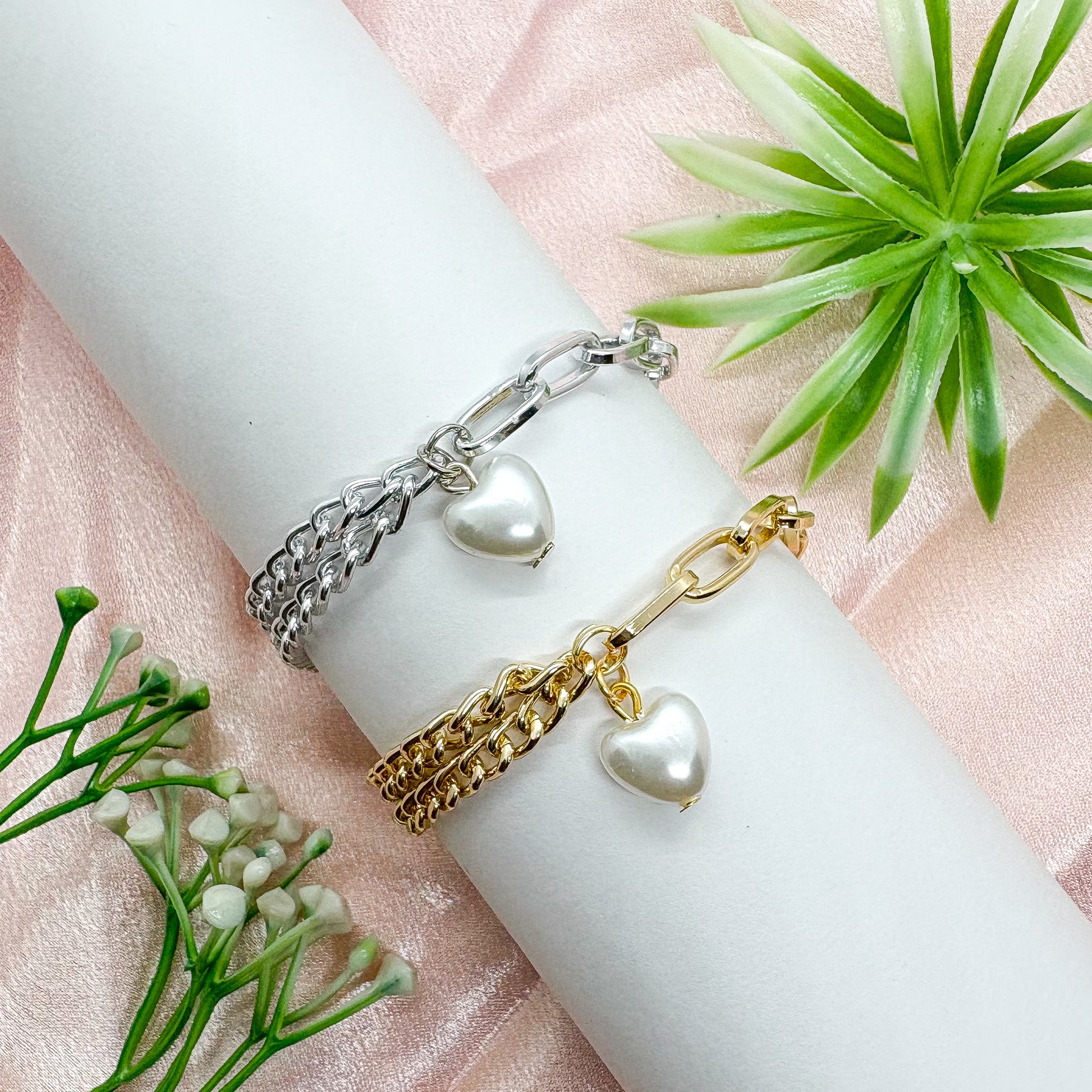 Pearl Heart Chain Bracelet