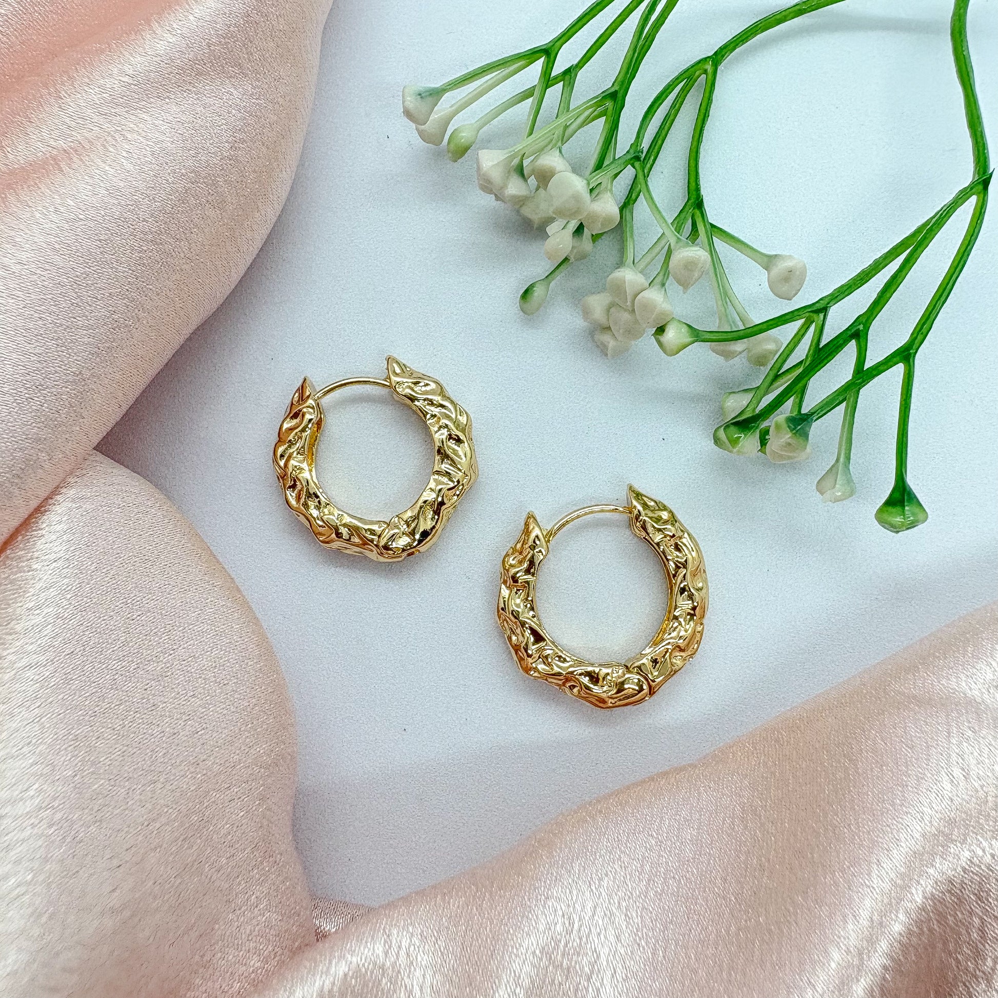 Chunky Textured Golden Hoop Earrings
