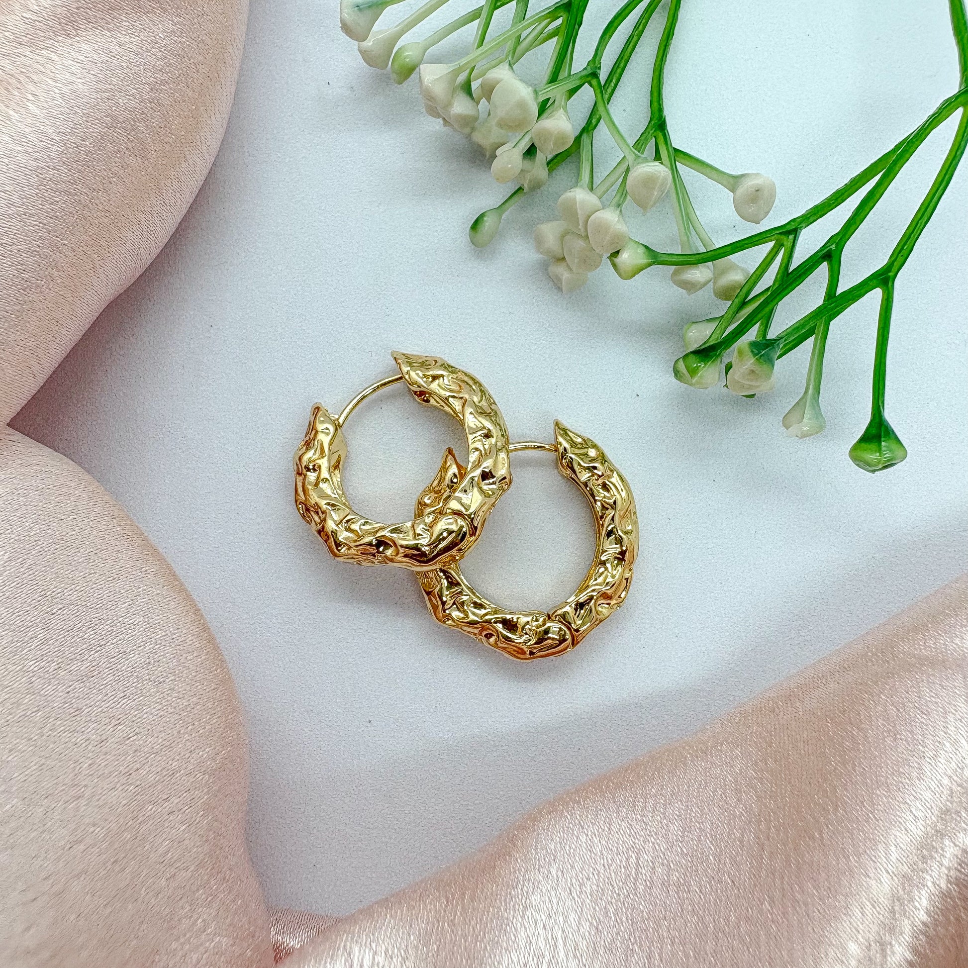 Chunky Textured Golden Hoop Earrings
