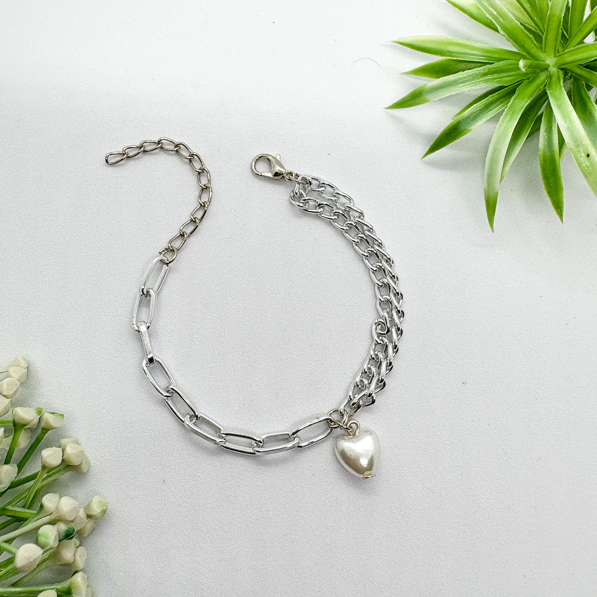 Pearl Heart Chain Bracelet