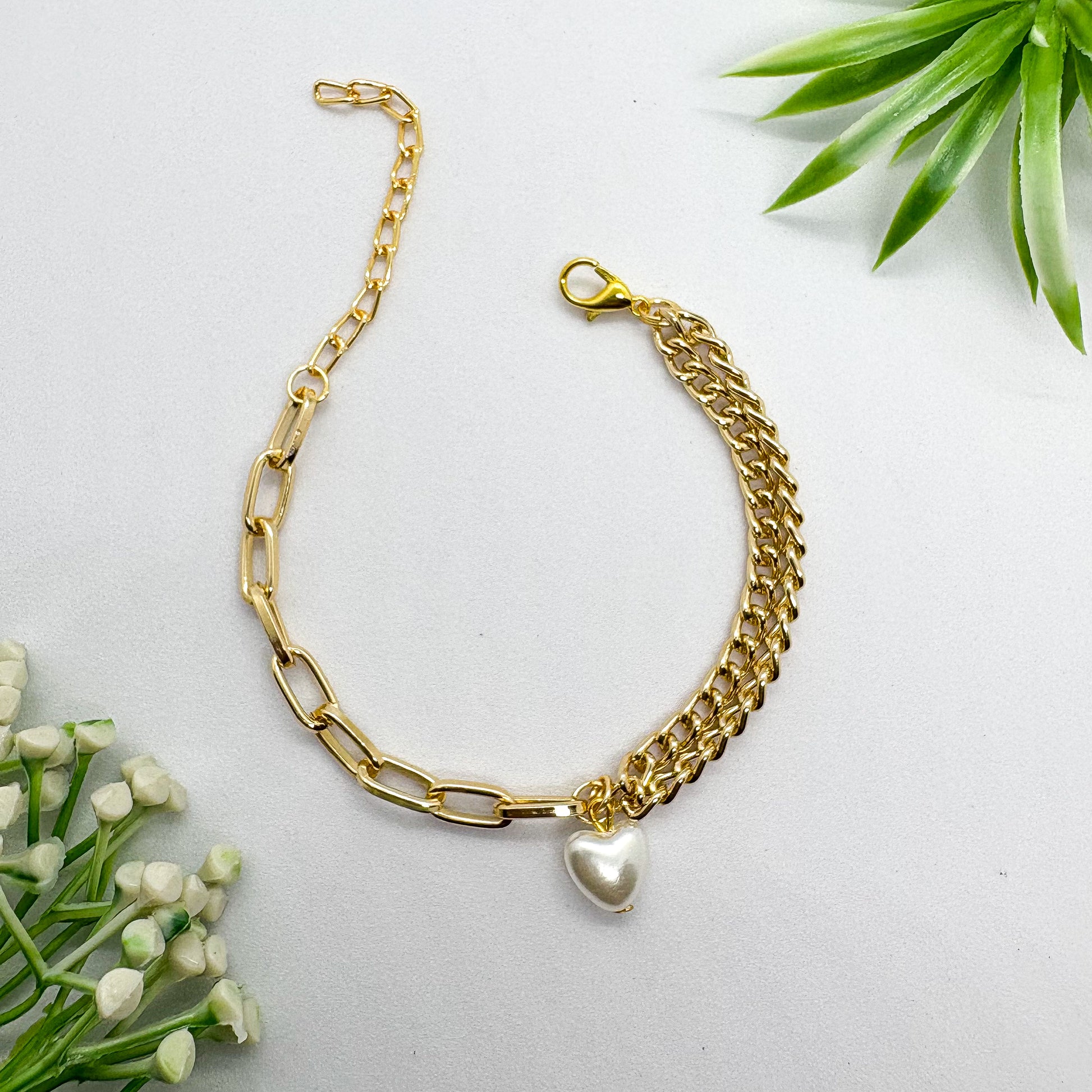 Pearl Heart Chain Bracelet