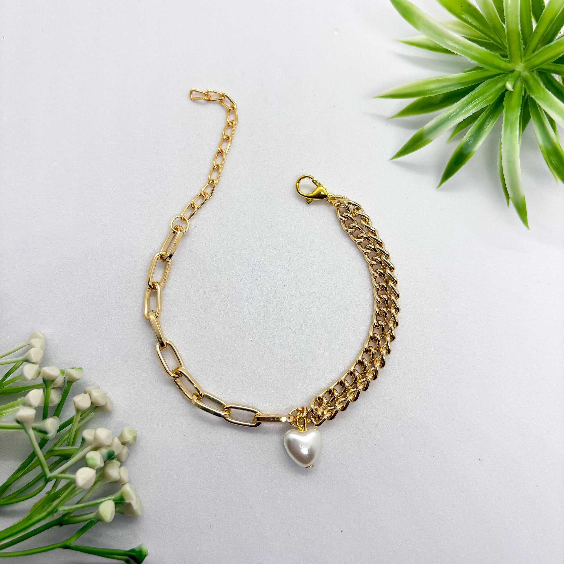 Pearl Heart Chain Bracelet