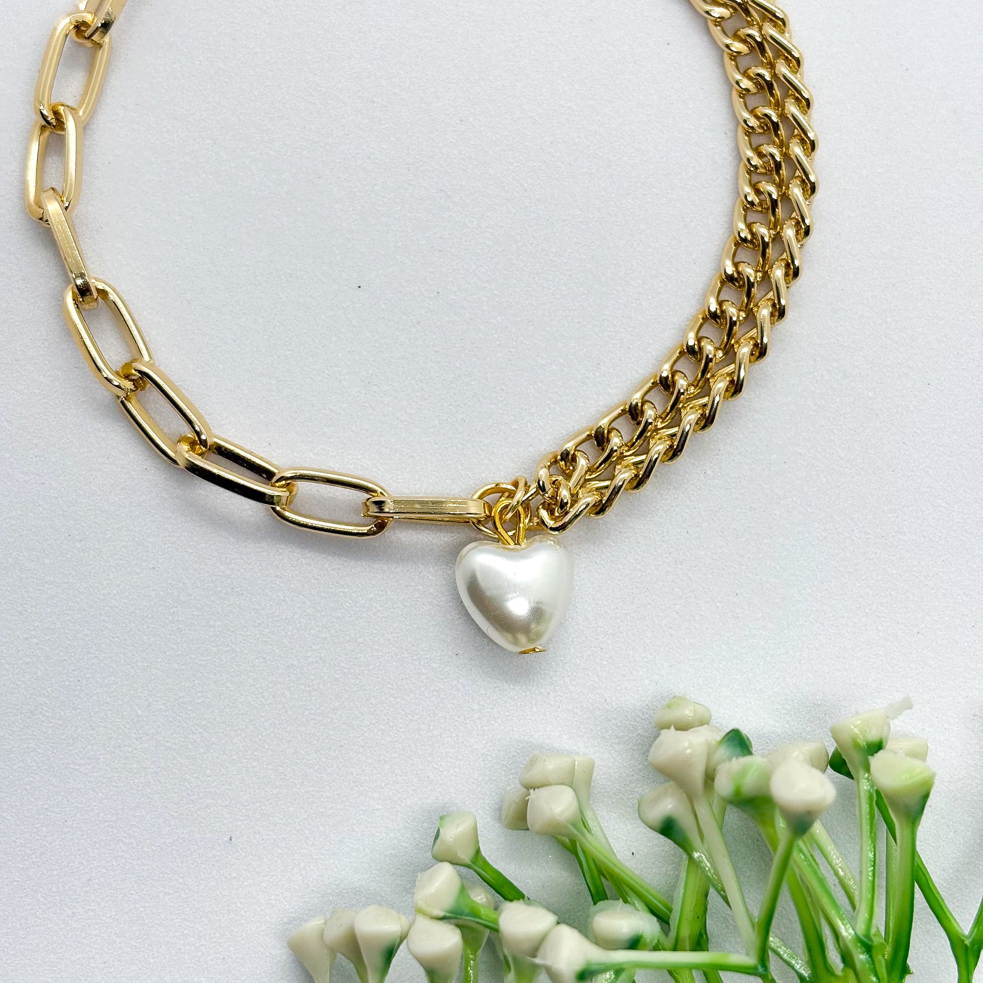 Pearl Heart Chain Bracelet