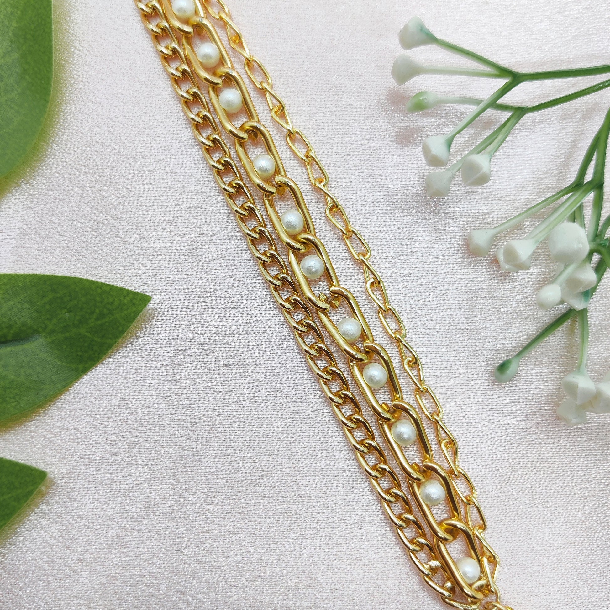 Triple Layered Pearl Link Chain Bracelet