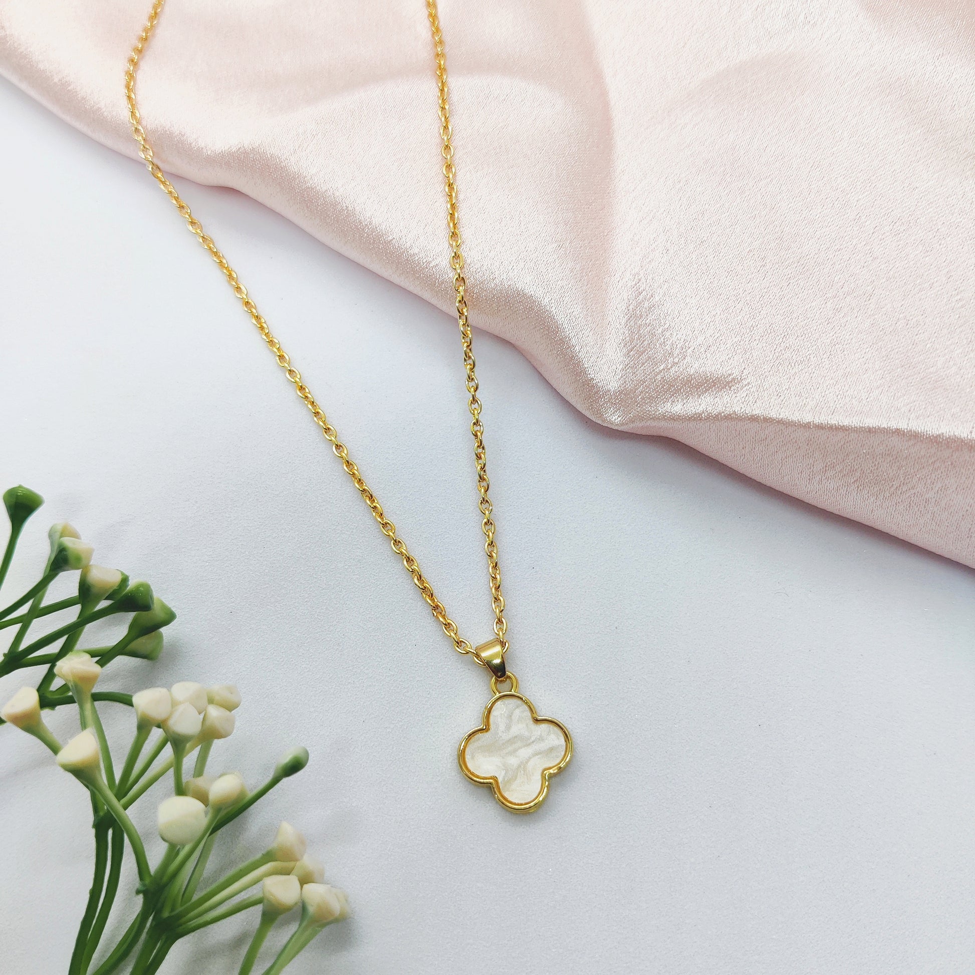 White Clover Golden Charm Necklace
