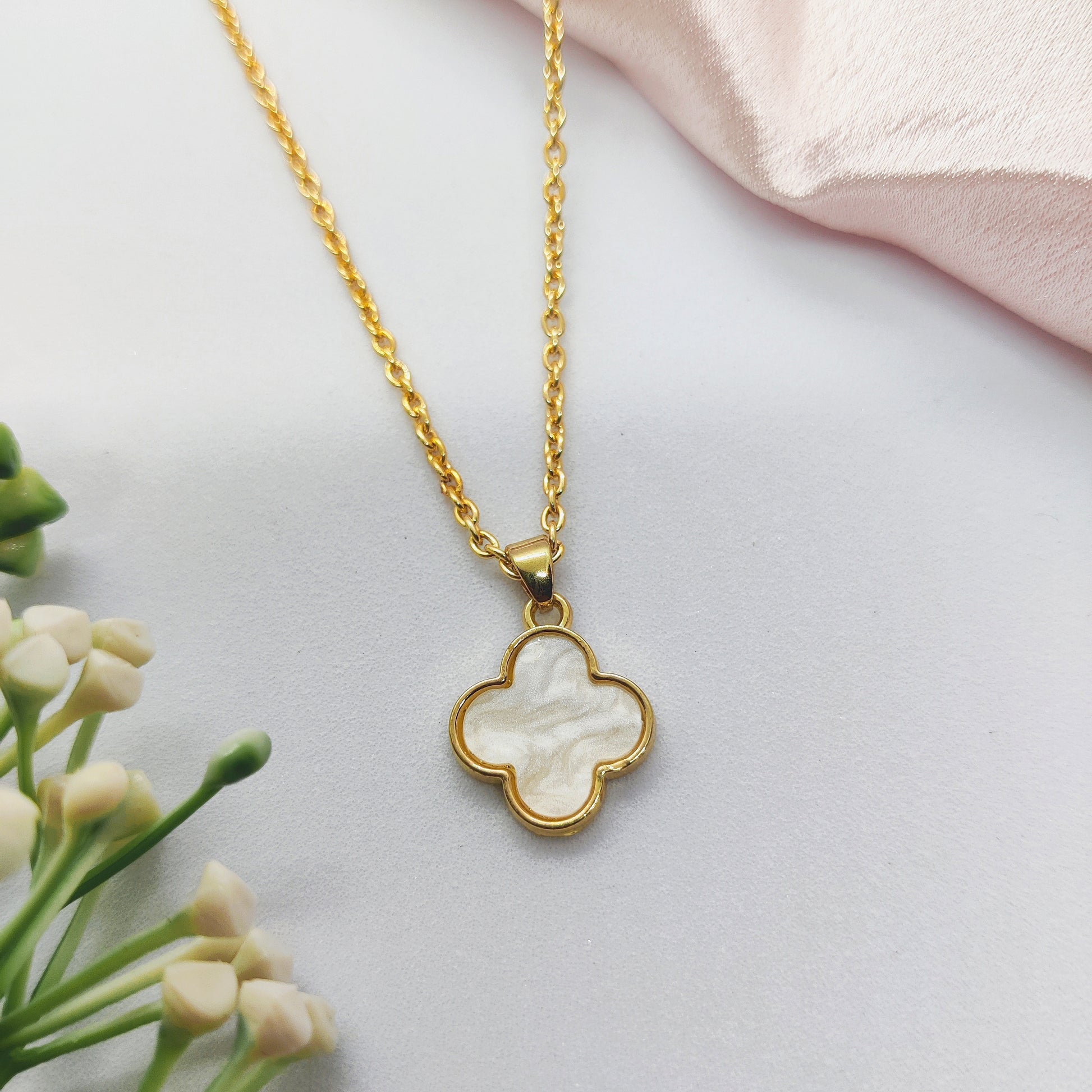 White Clover Golden Charm Necklace