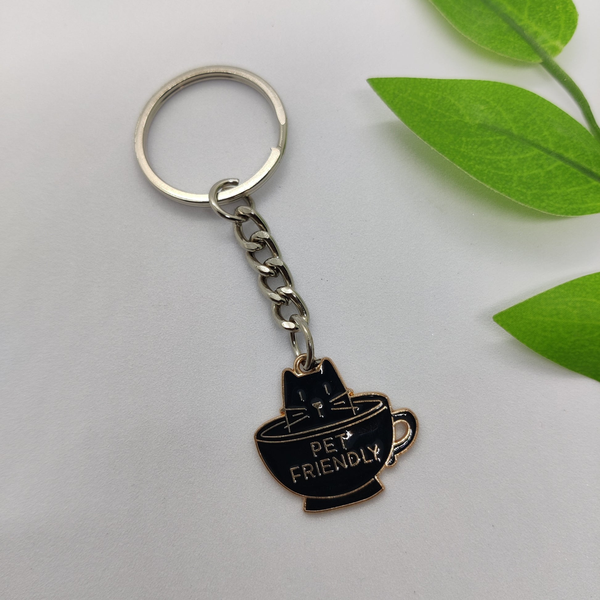 Cat in a Cup Charm Keychain
