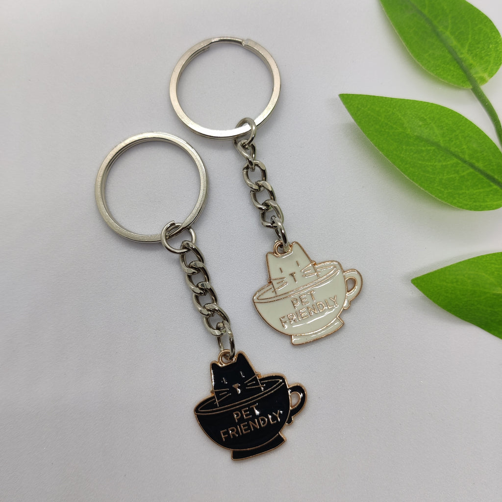 Cat in a Cup Charm Keychain