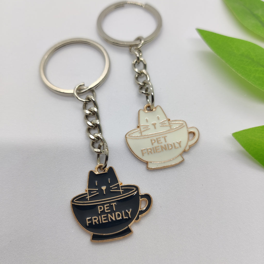 Cat in a Cup Charm Keychain