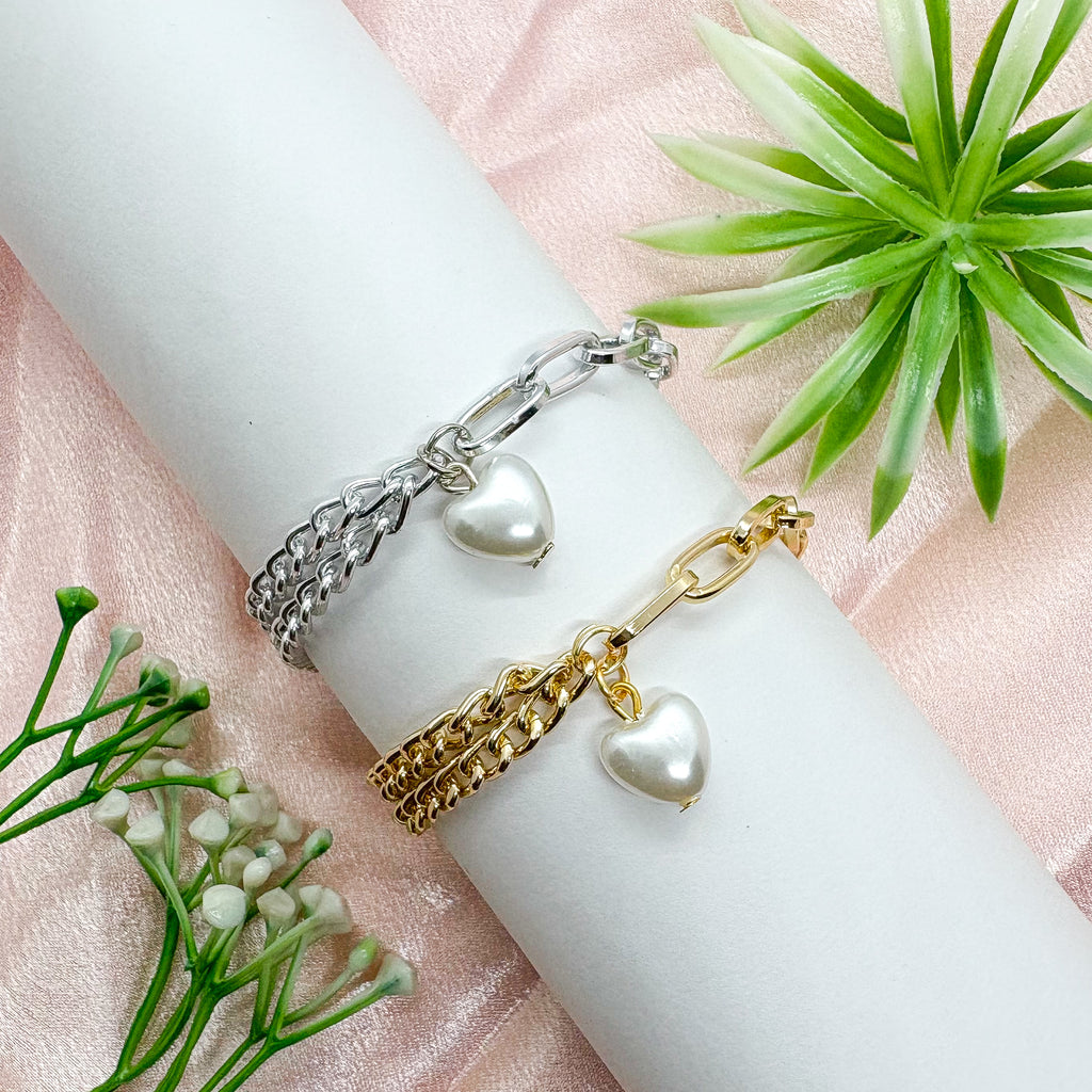 Pearl Heart Chain Bracelet