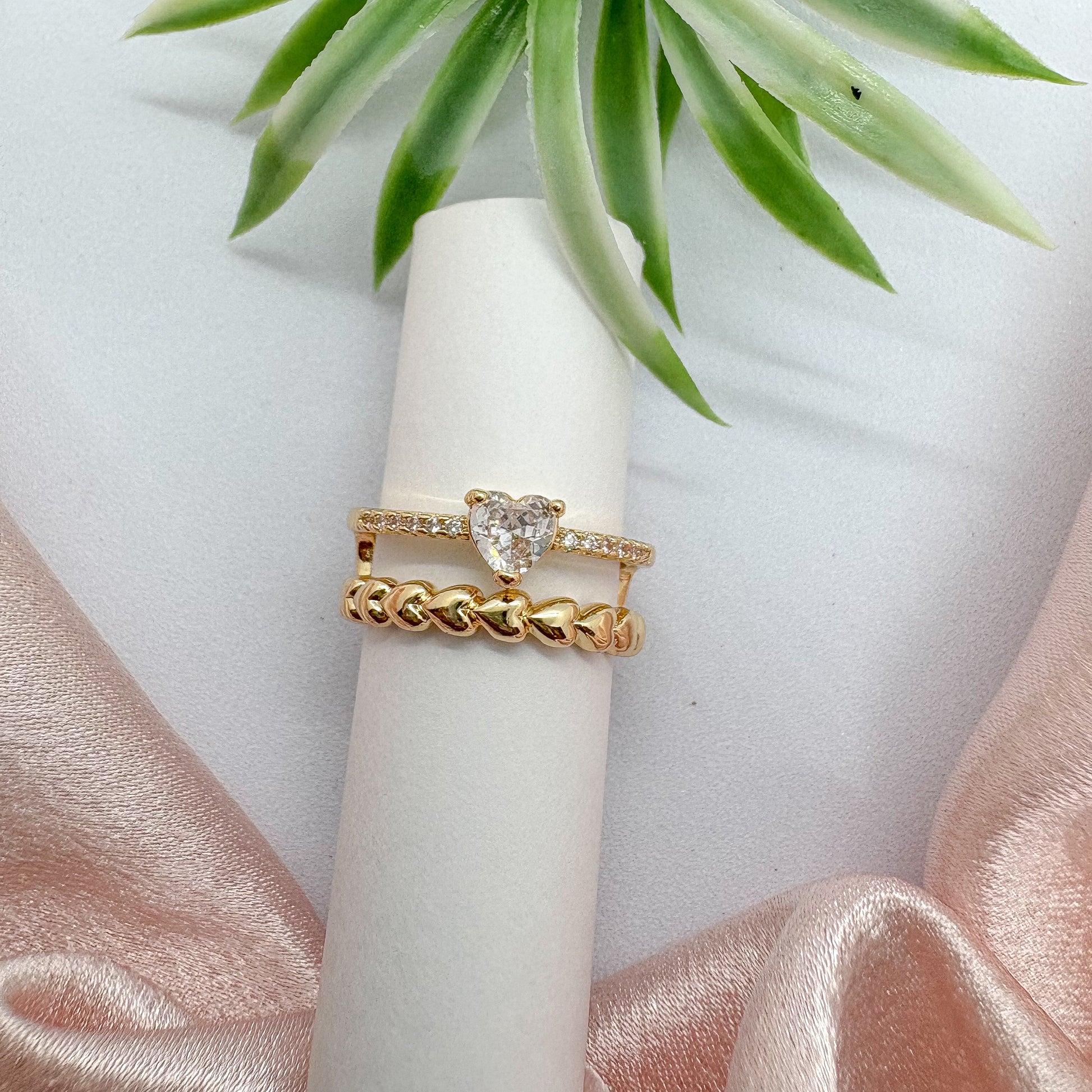 Dual Band Heart Ring (Adjustable)