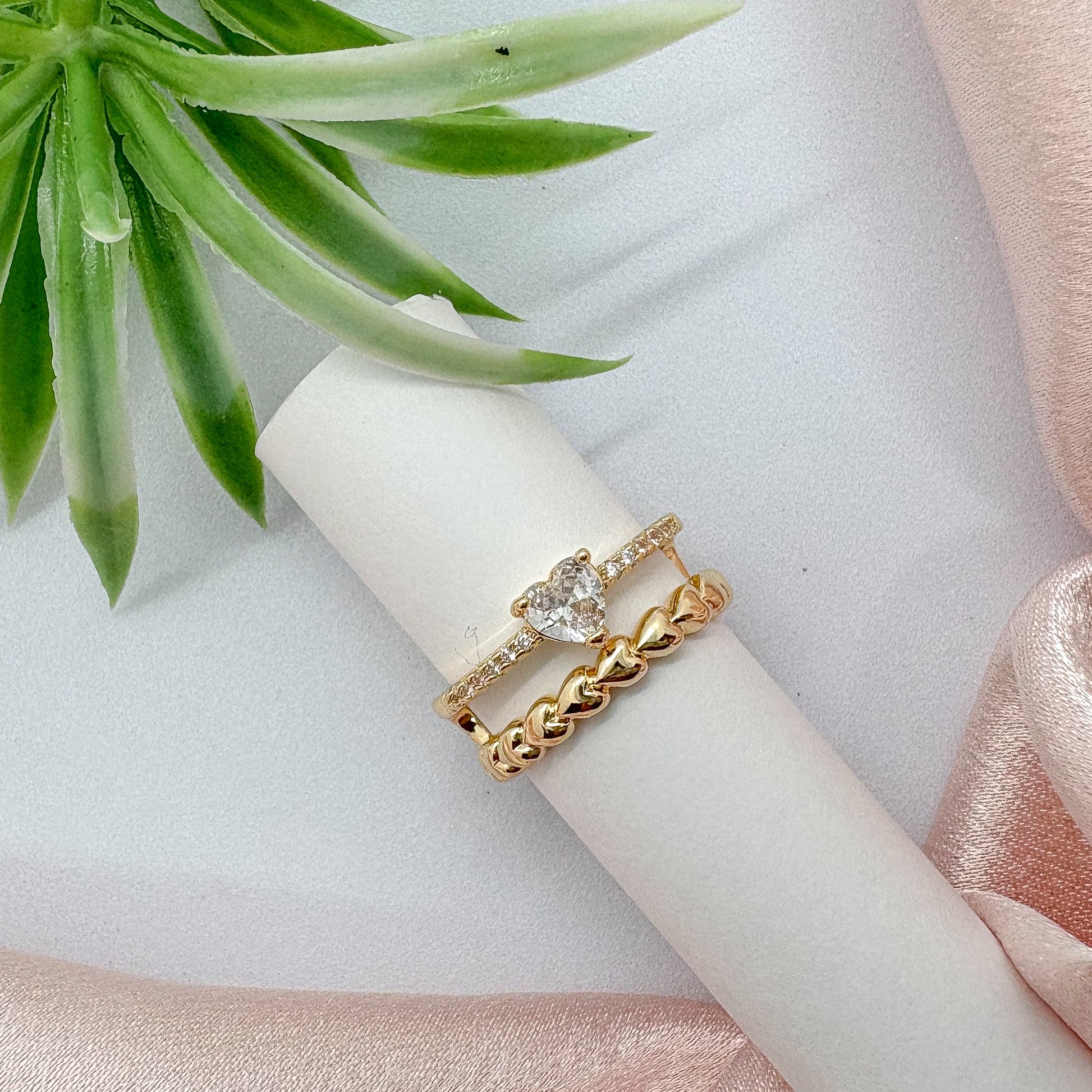 Dual Band Heart Ring (Adjustable)