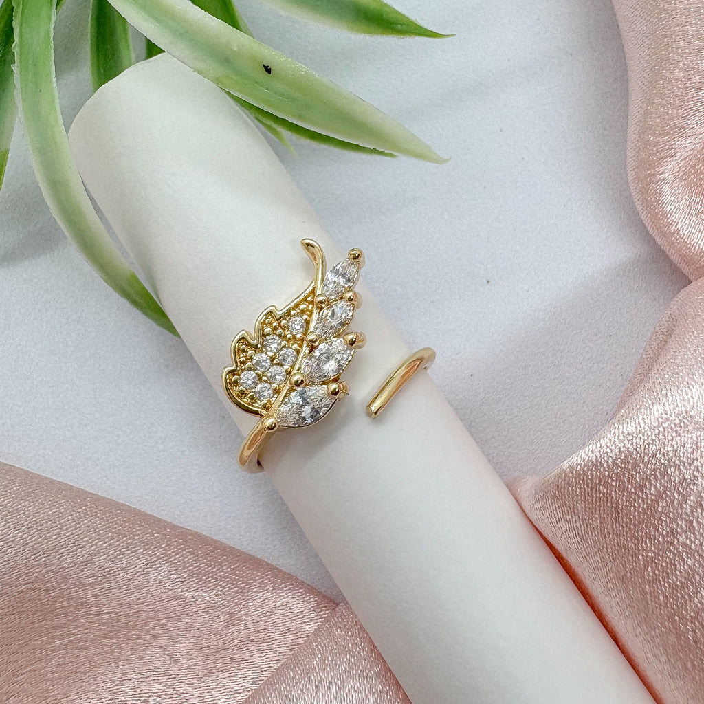 Golden Leaf Sparkle Ring (Adjustable)
