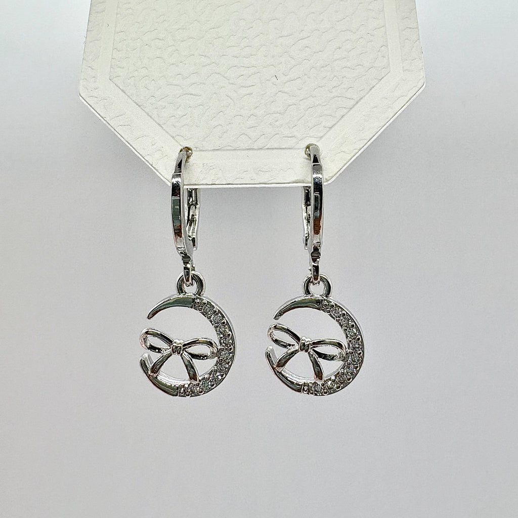 Moon and Bow Silver Charm Earrings