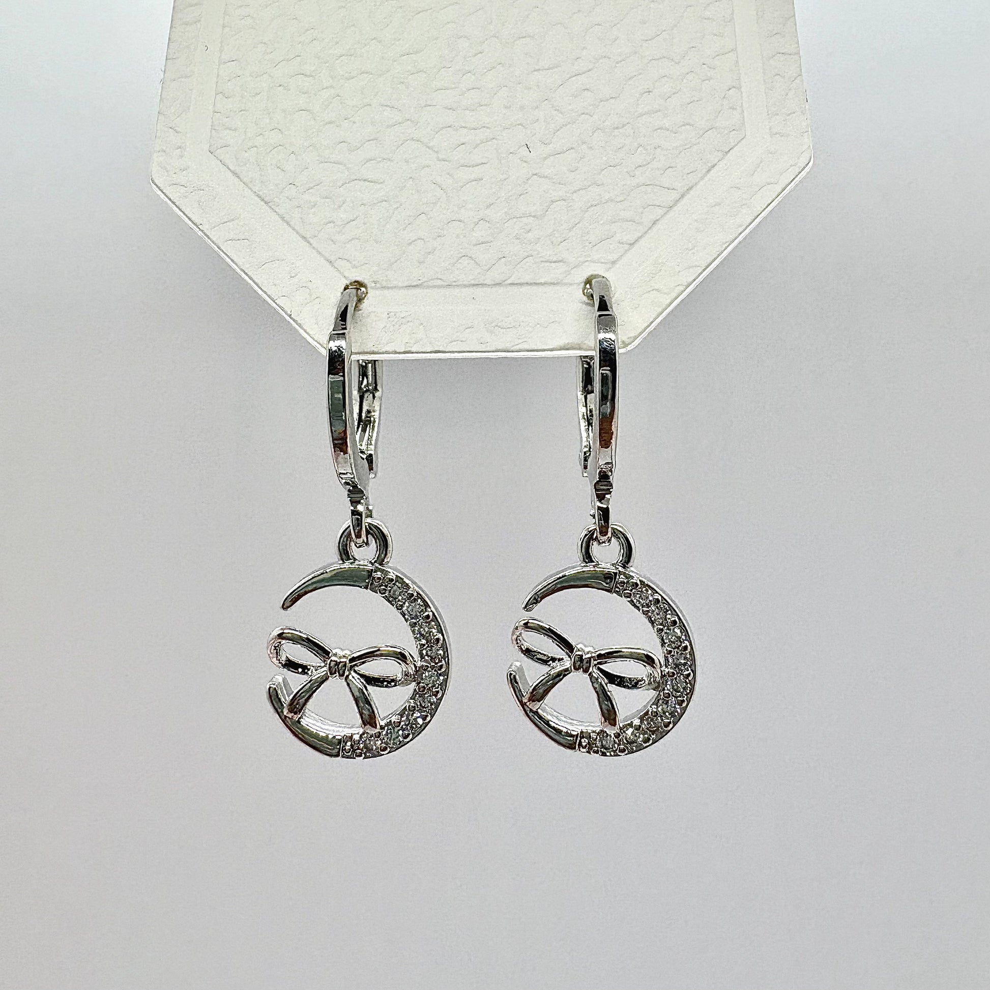 Moon and Bow Silver Charm Earrings