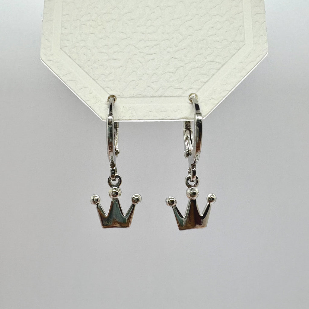 Crown Silver Charm Earrings