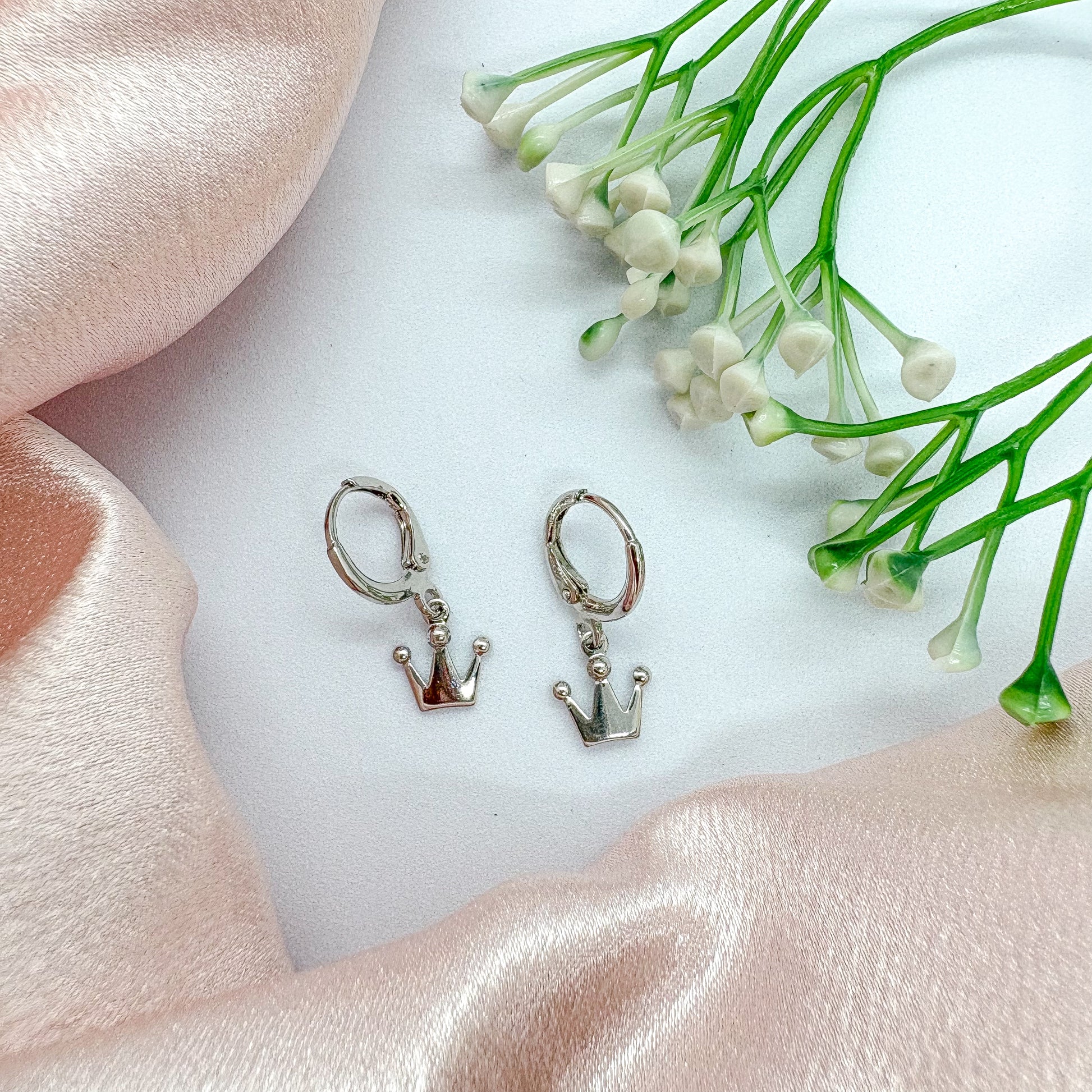 Crown Silver Charm Earrings