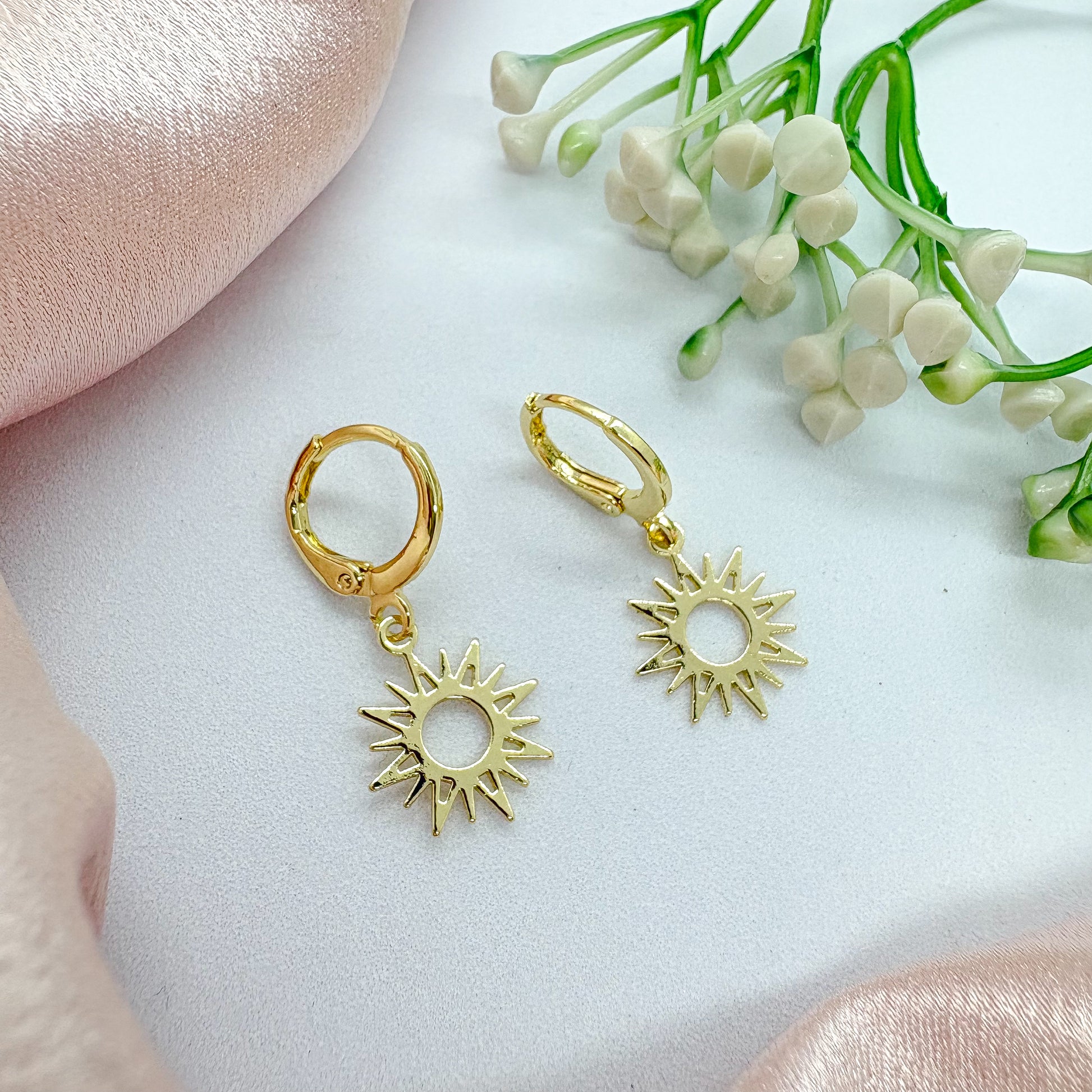 Sun Charm Golden Earrings