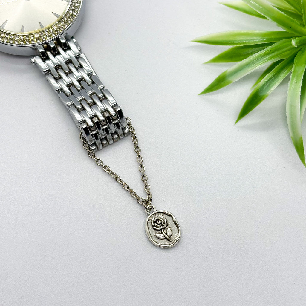 Vintage Rose Silver Watch Charm