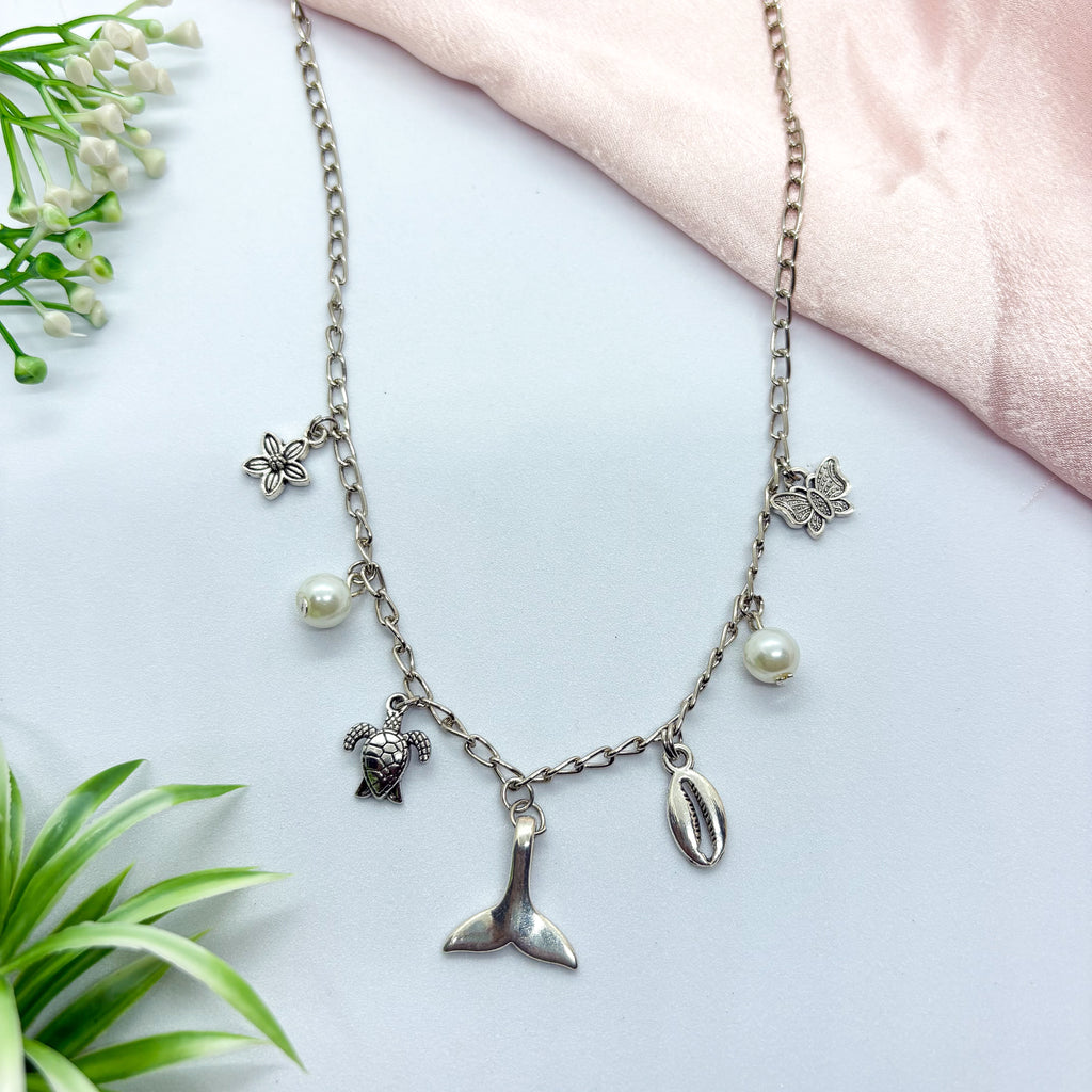 Beach Silver Charm Necklace