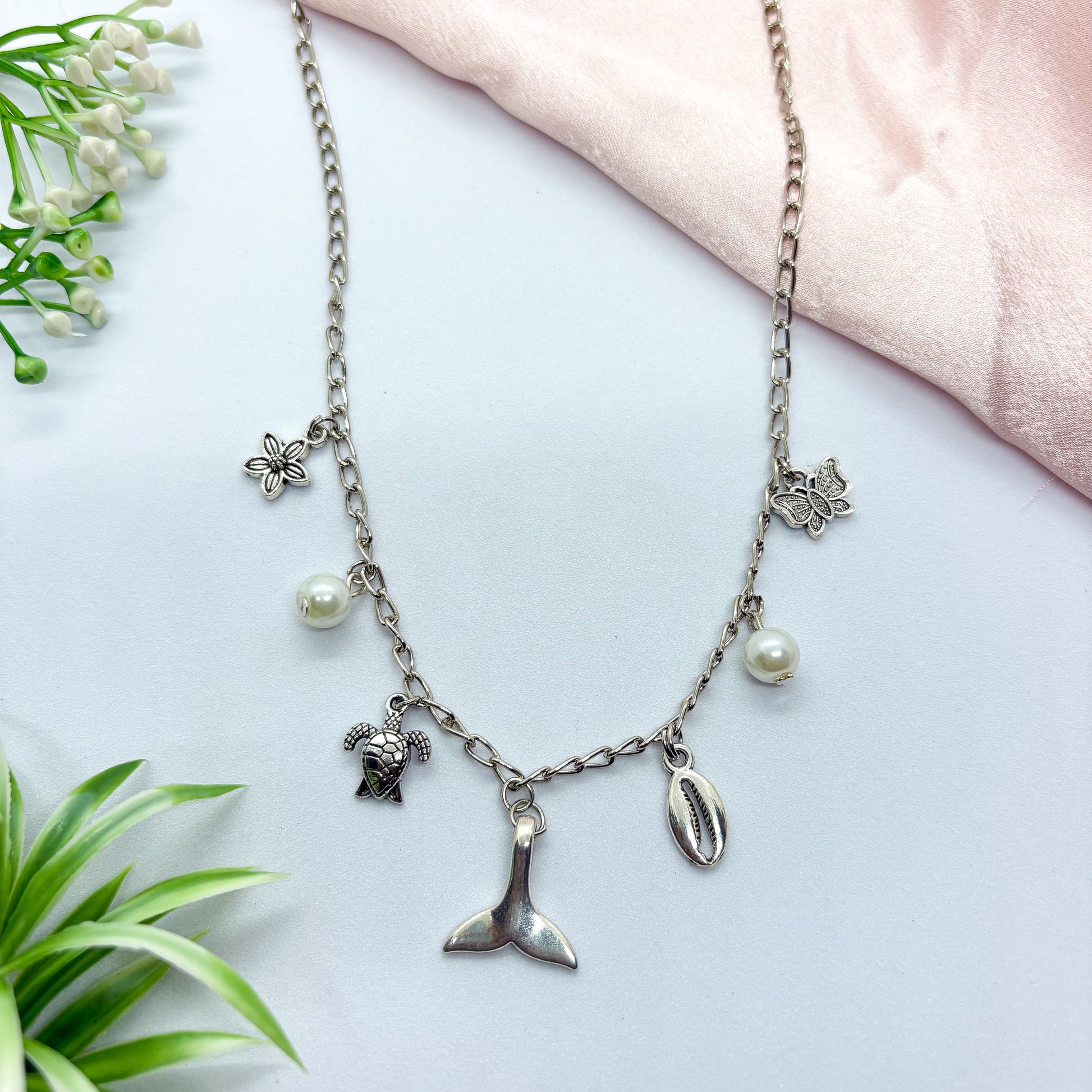 Beach Silver Charm Necklace