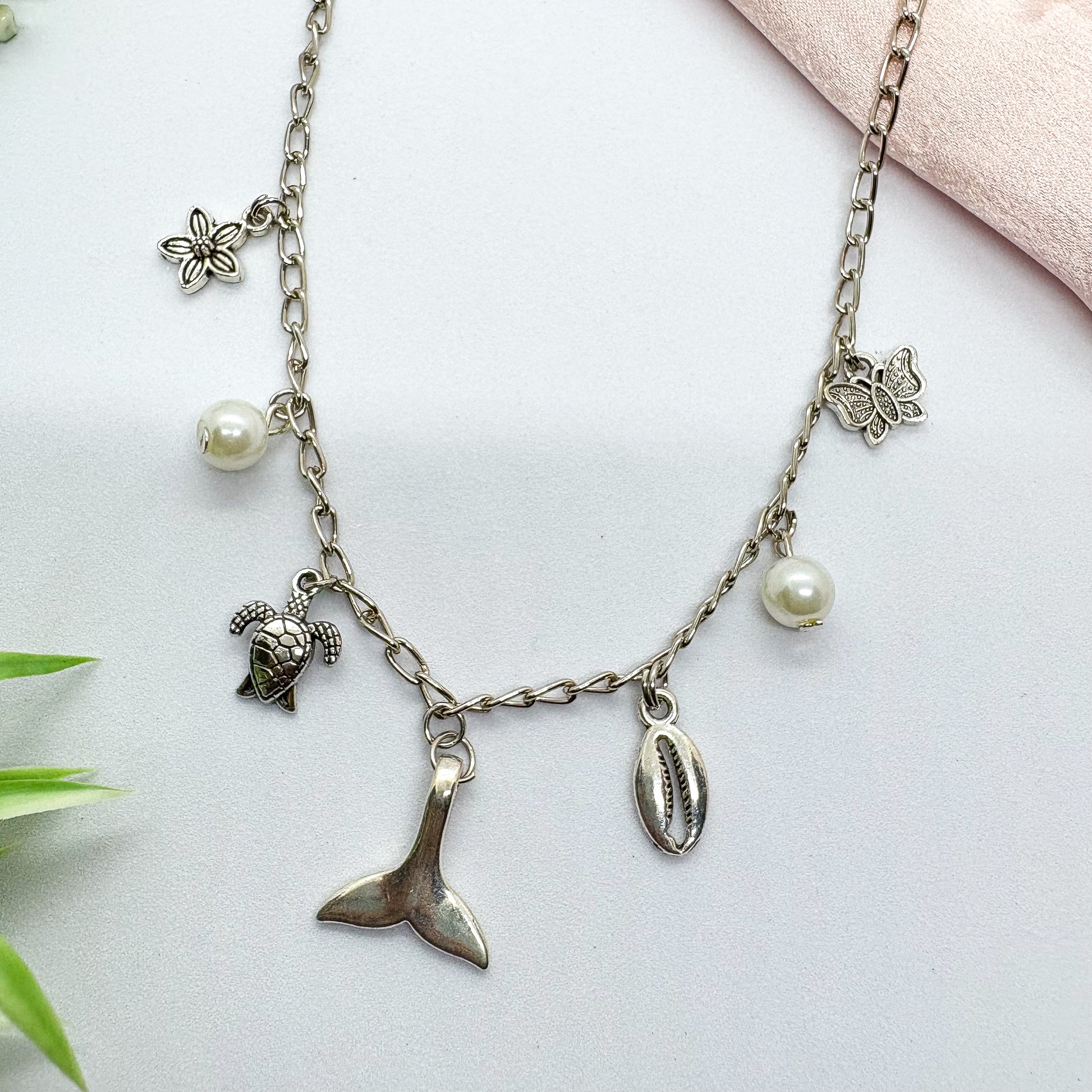 Beach Silver Charm Necklace