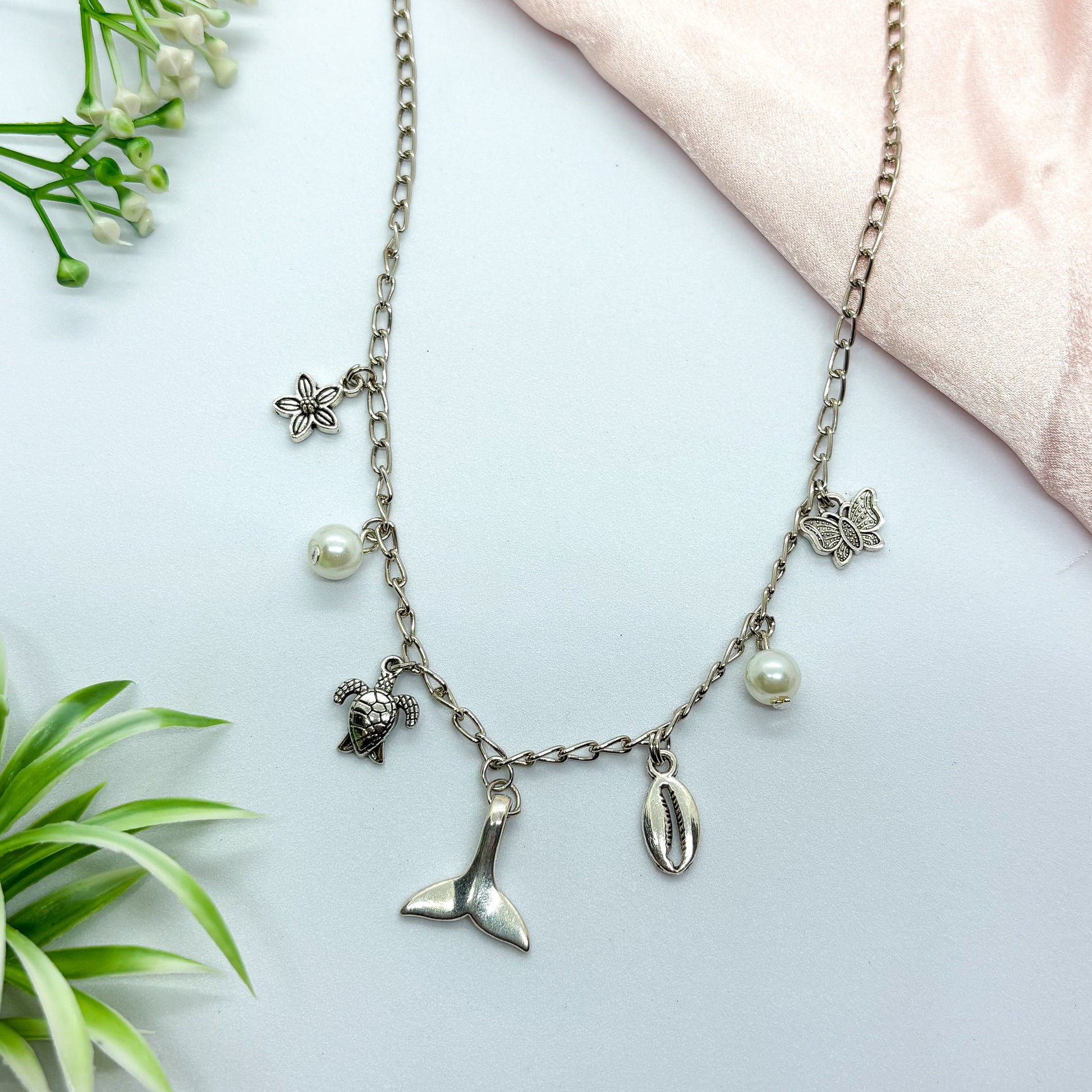 Beach Silver Charm Necklace