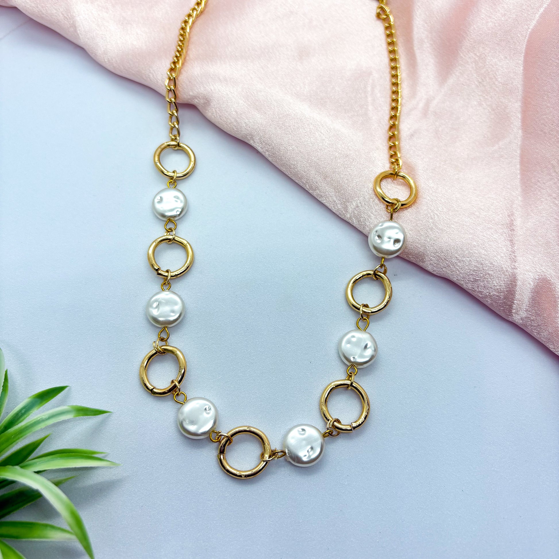 Pearl Coin Circular Link Necklace