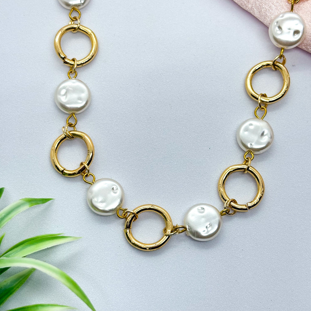 Pearl Coin Circular Link Necklace