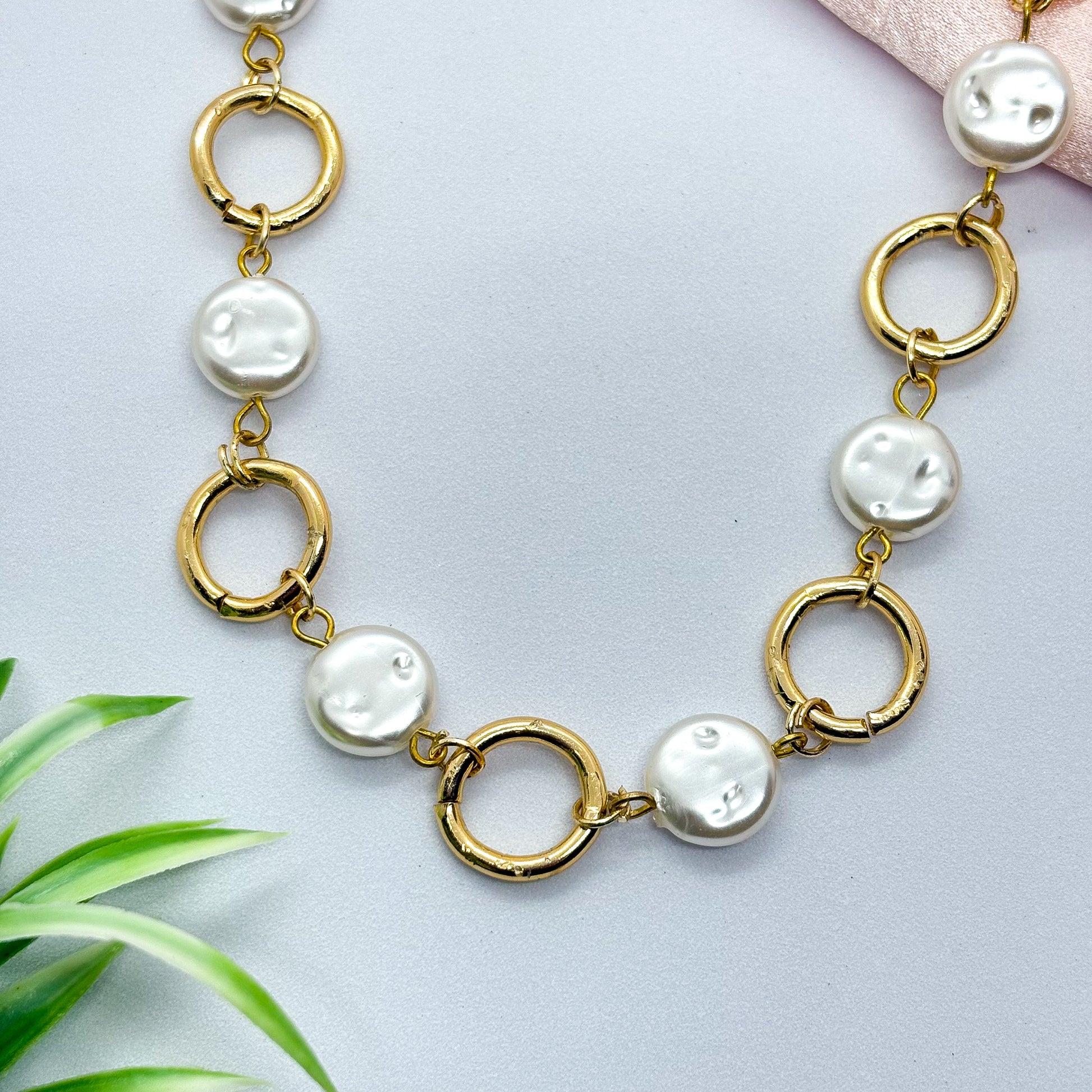 Pearl Coin Circular Link Necklace
