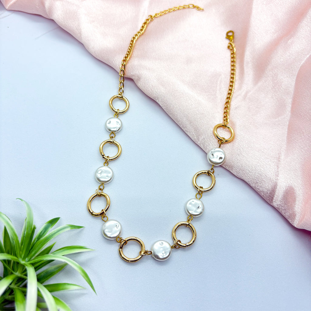Pearl Coin Circular Link Necklace