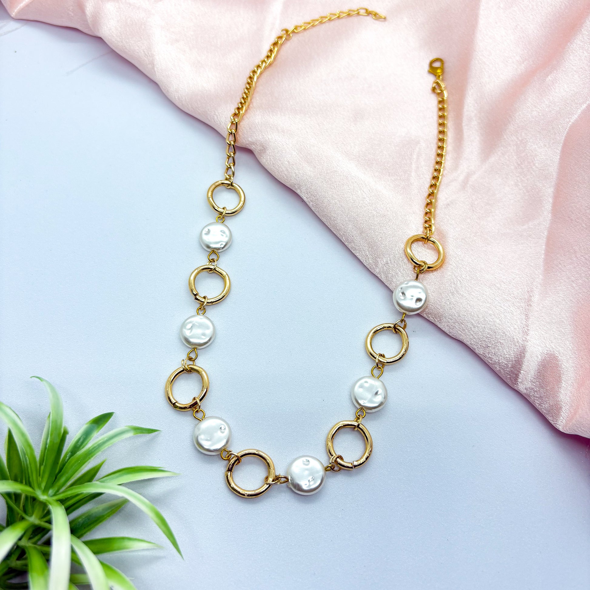 Pearl Coin Circular Link Necklace
