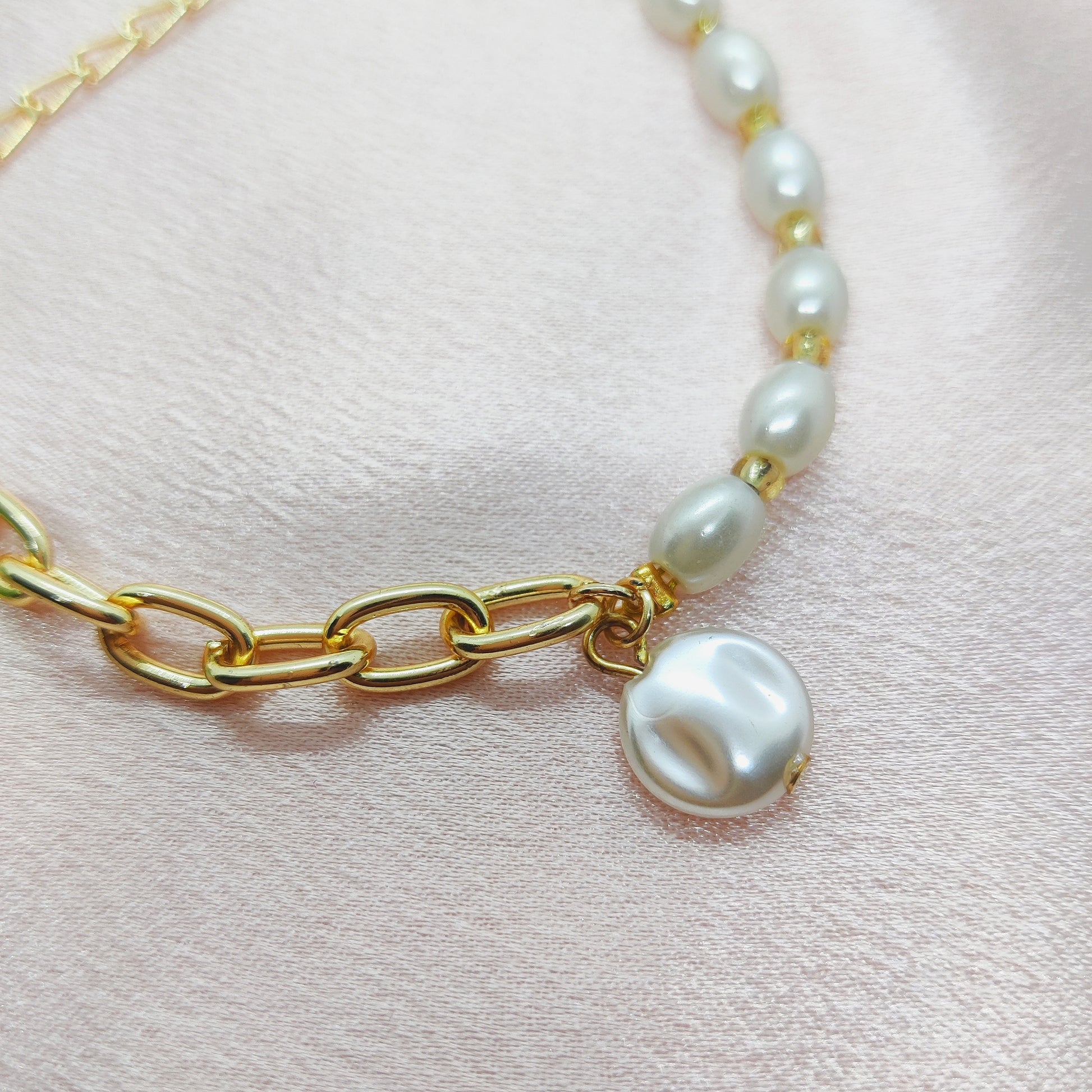 Half Pearl Half Chain Bracelet