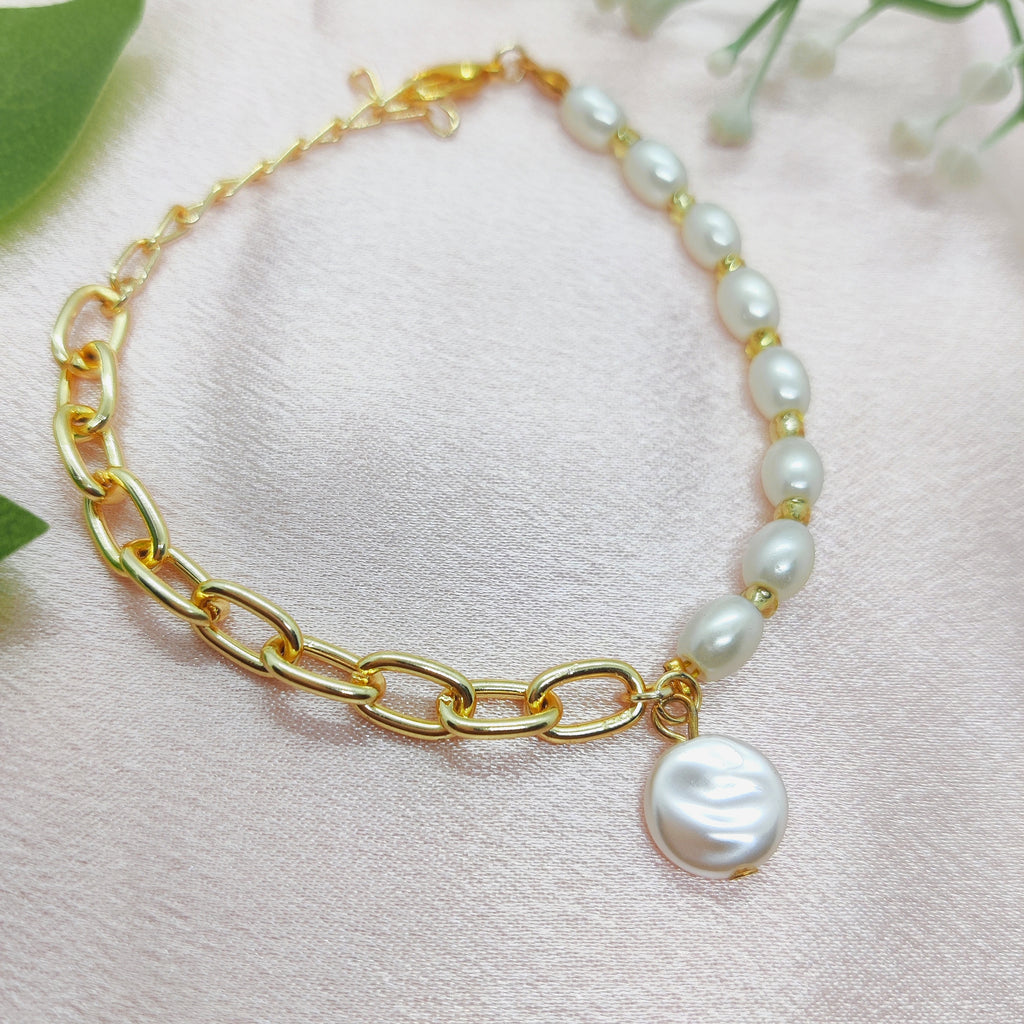 Half Pearl Half Chain Bracelet