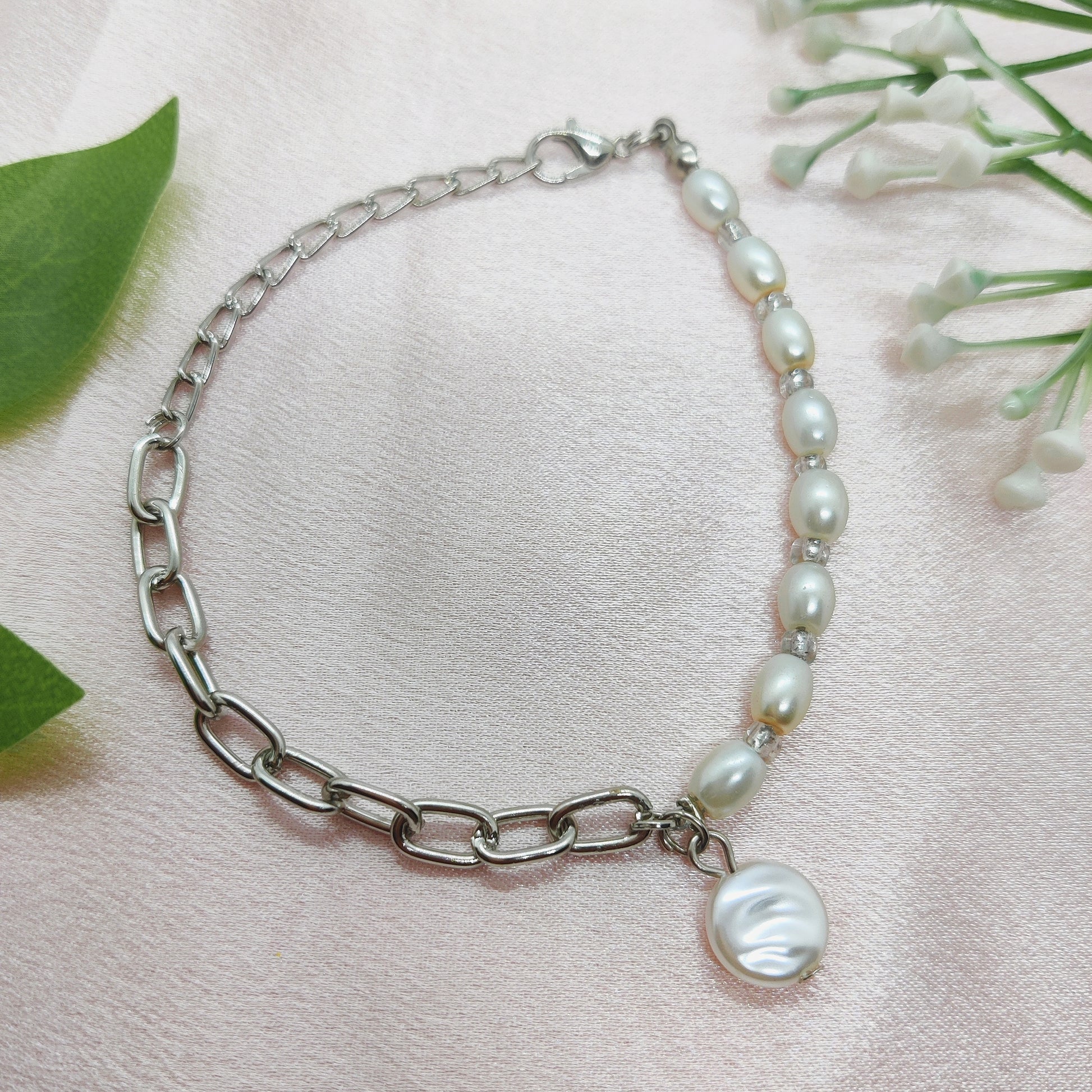 Half Pearl Half Chain Bracelet