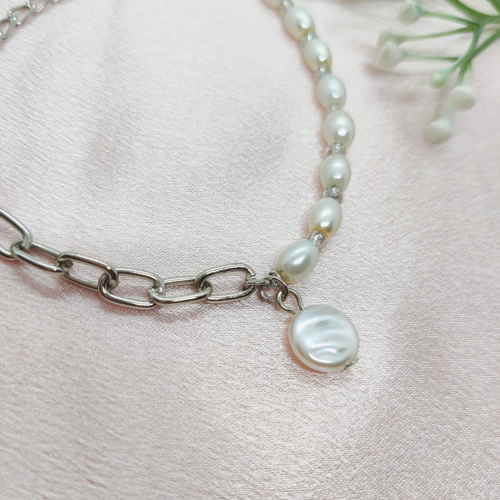 Half Pearl Half Chain Bracelet
