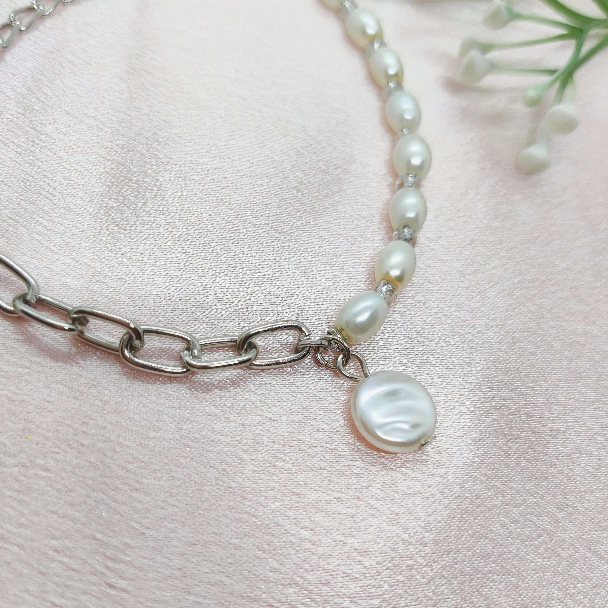 Half Pearl Half Chain Bracelet