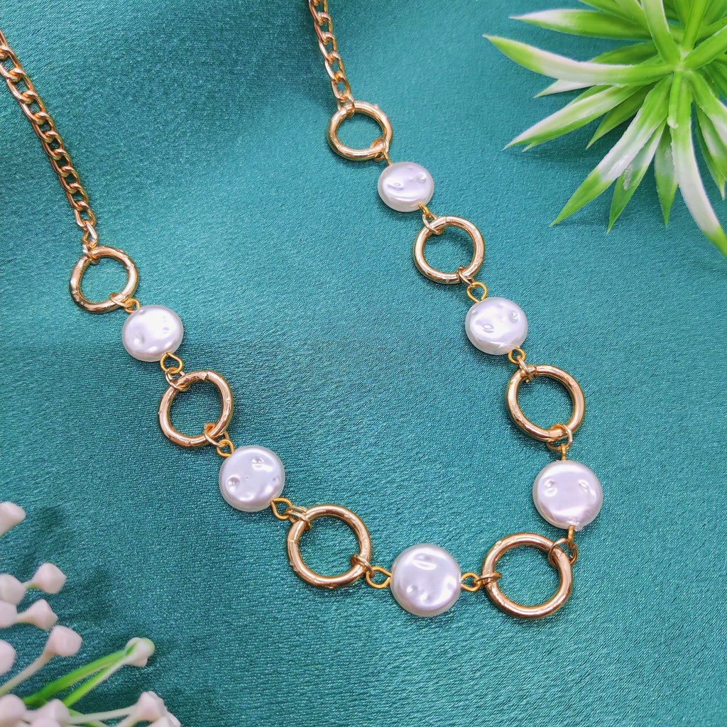 Pearl Coin Circular Link Necklace