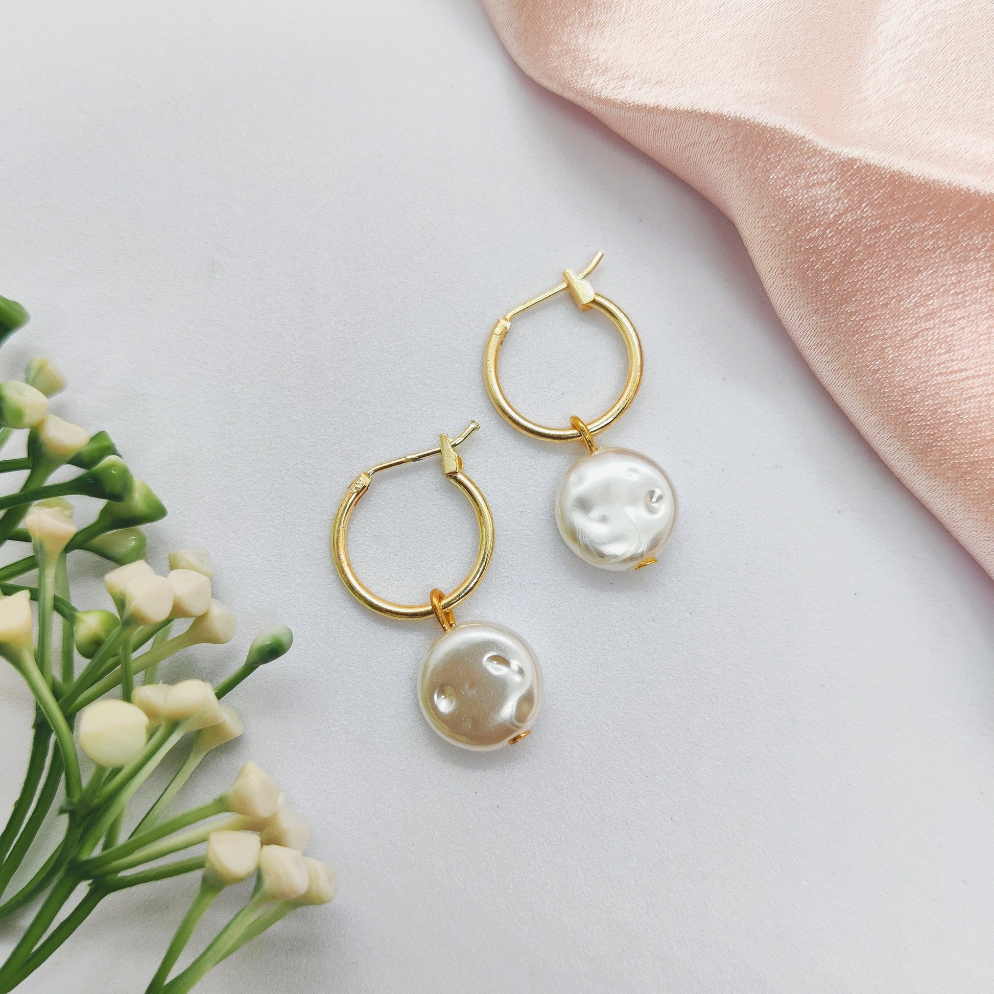 Pearl Coin Golden Earrings