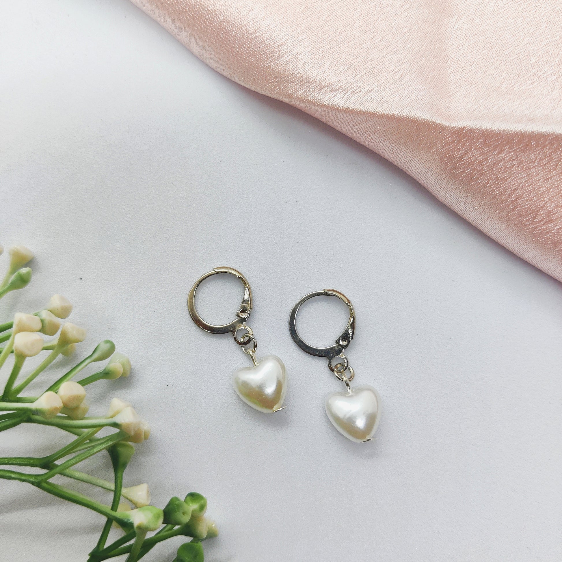 Pearl Heart Silver Earrings