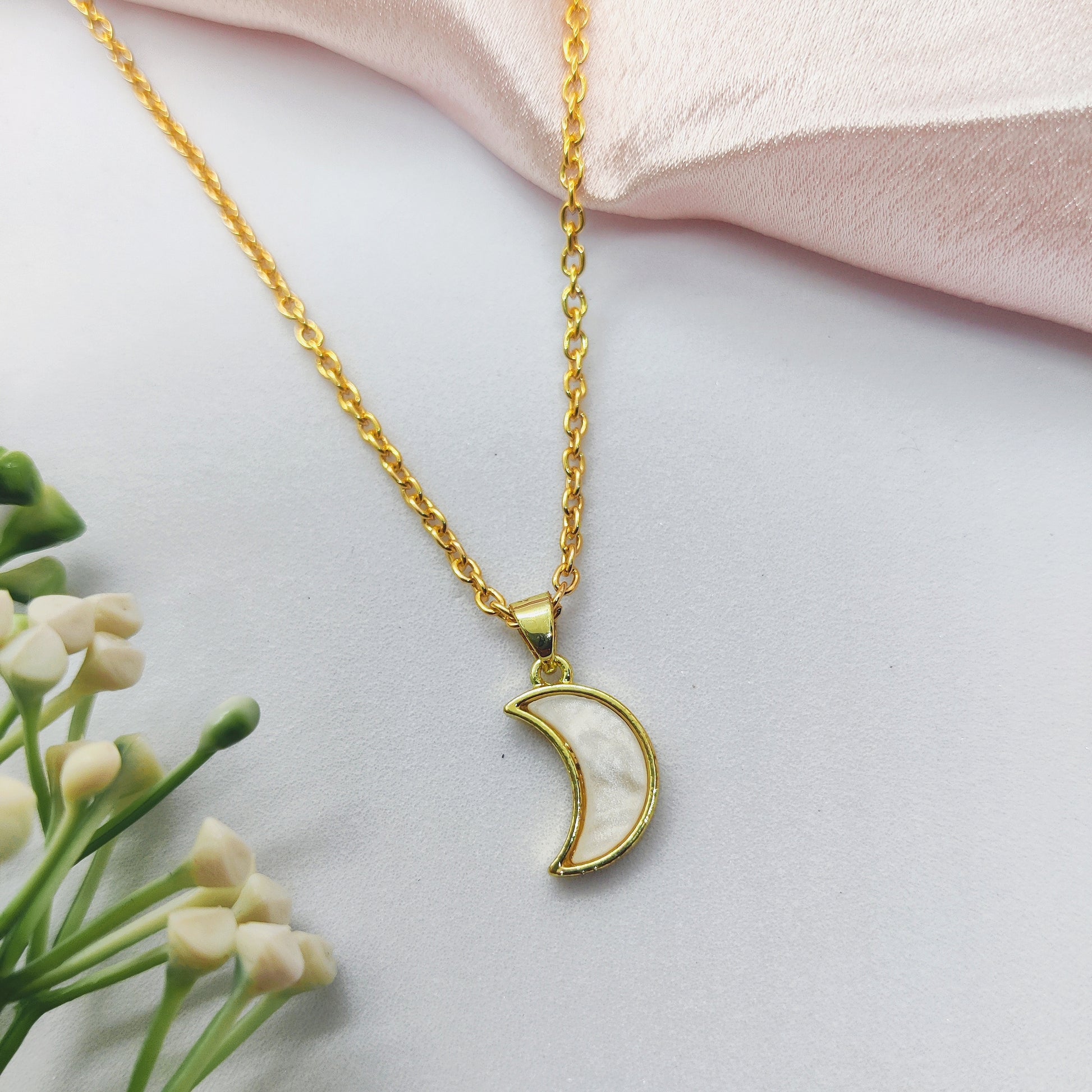 White Lunar Golden Charm Necklace
