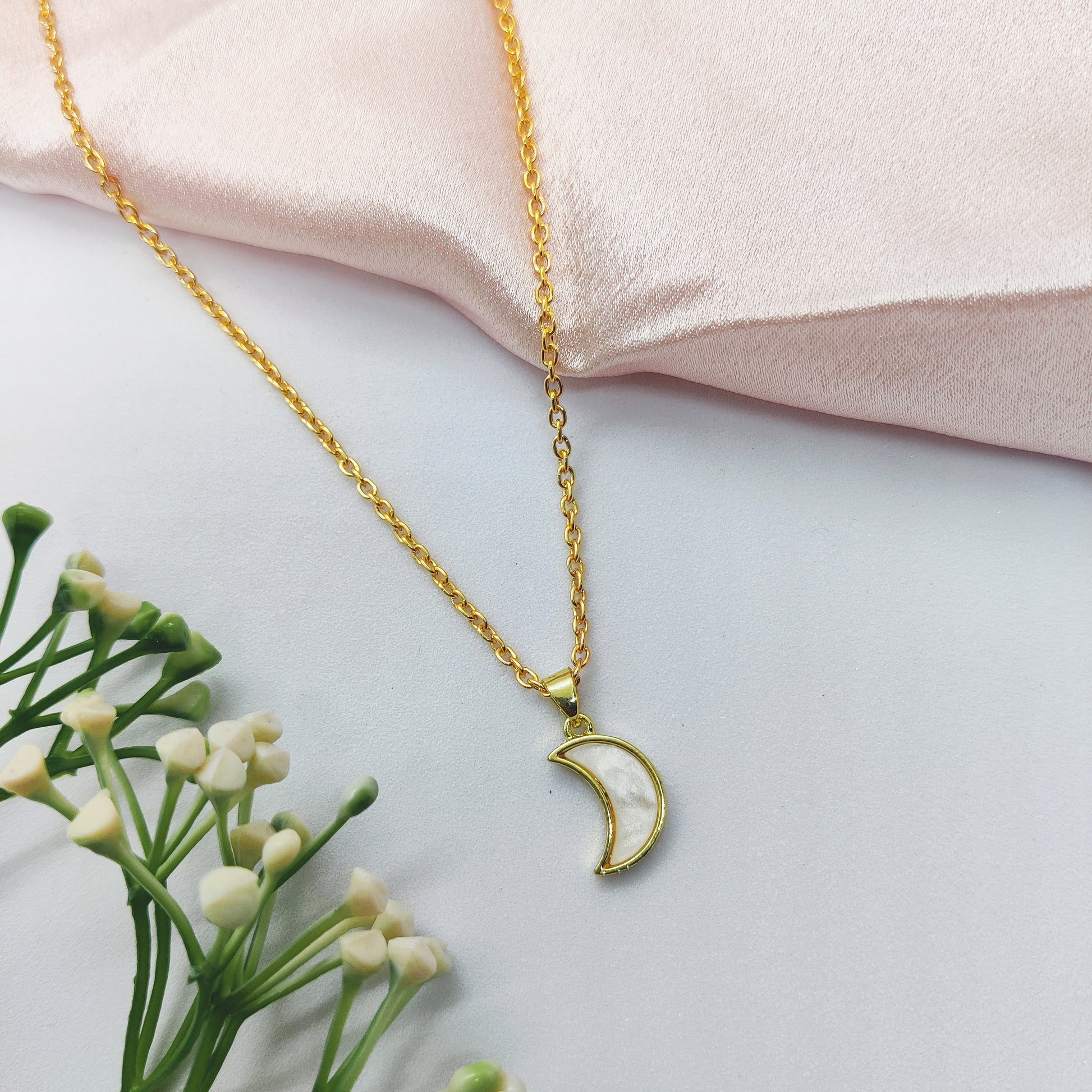 White Lunar Golden Charm Necklace