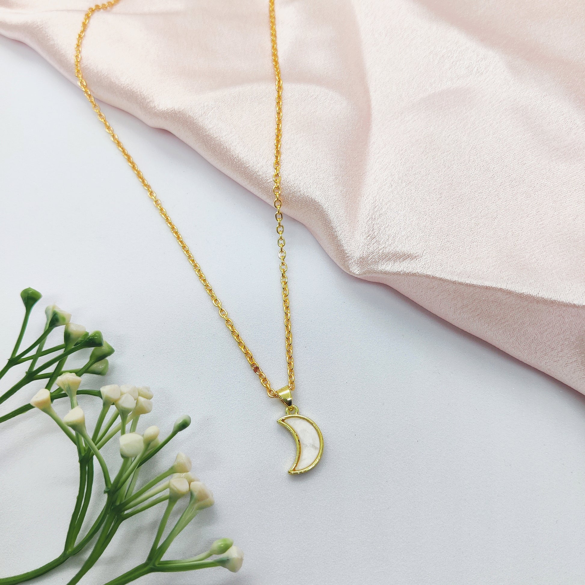 White Lunar Golden Charm Necklace