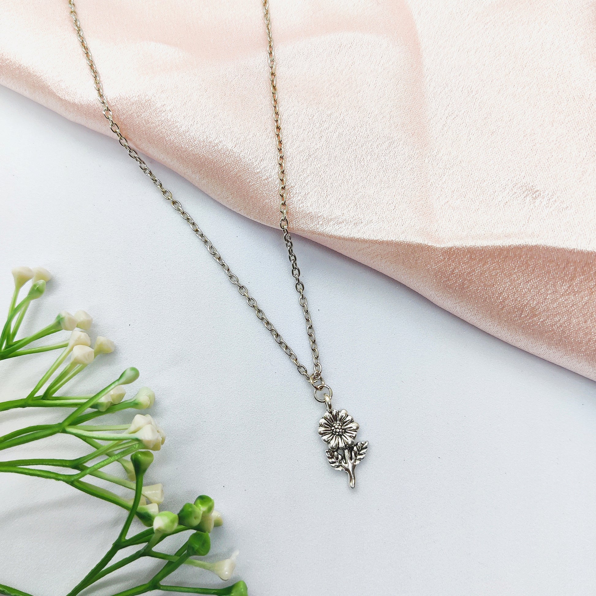 Little Sunflower Silver Charm Necklace