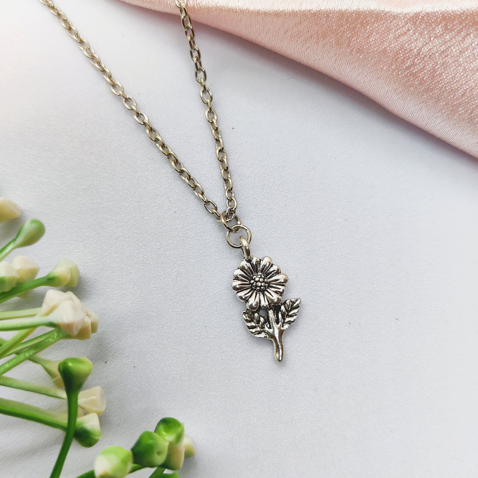 Little Sunflower Silver Charm Necklace