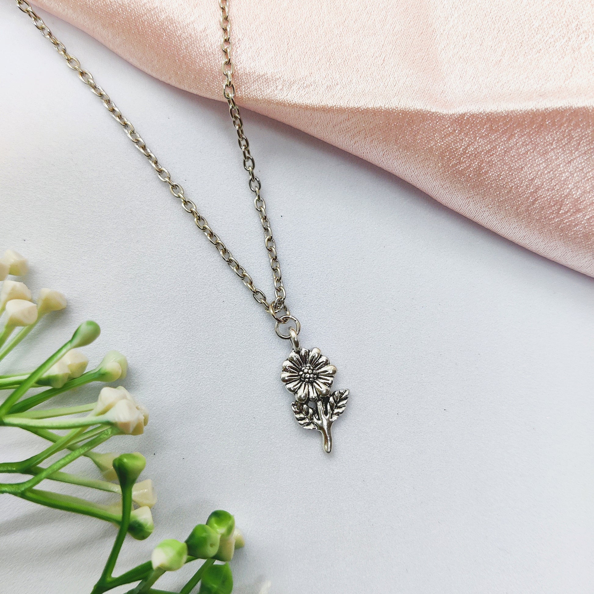 Little Sunflower Silver Charm Necklace