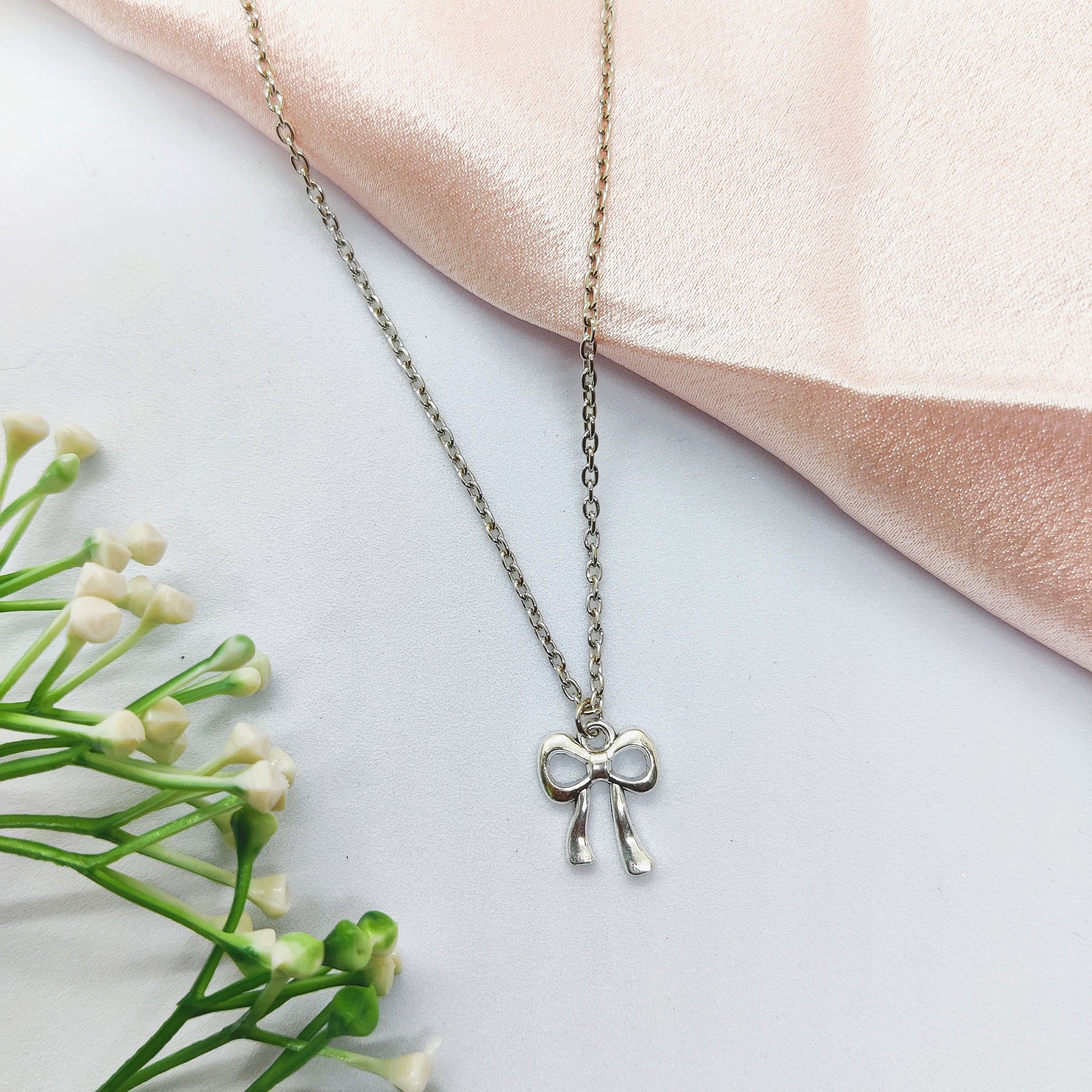 Cute Bow Silver Charm Necklace