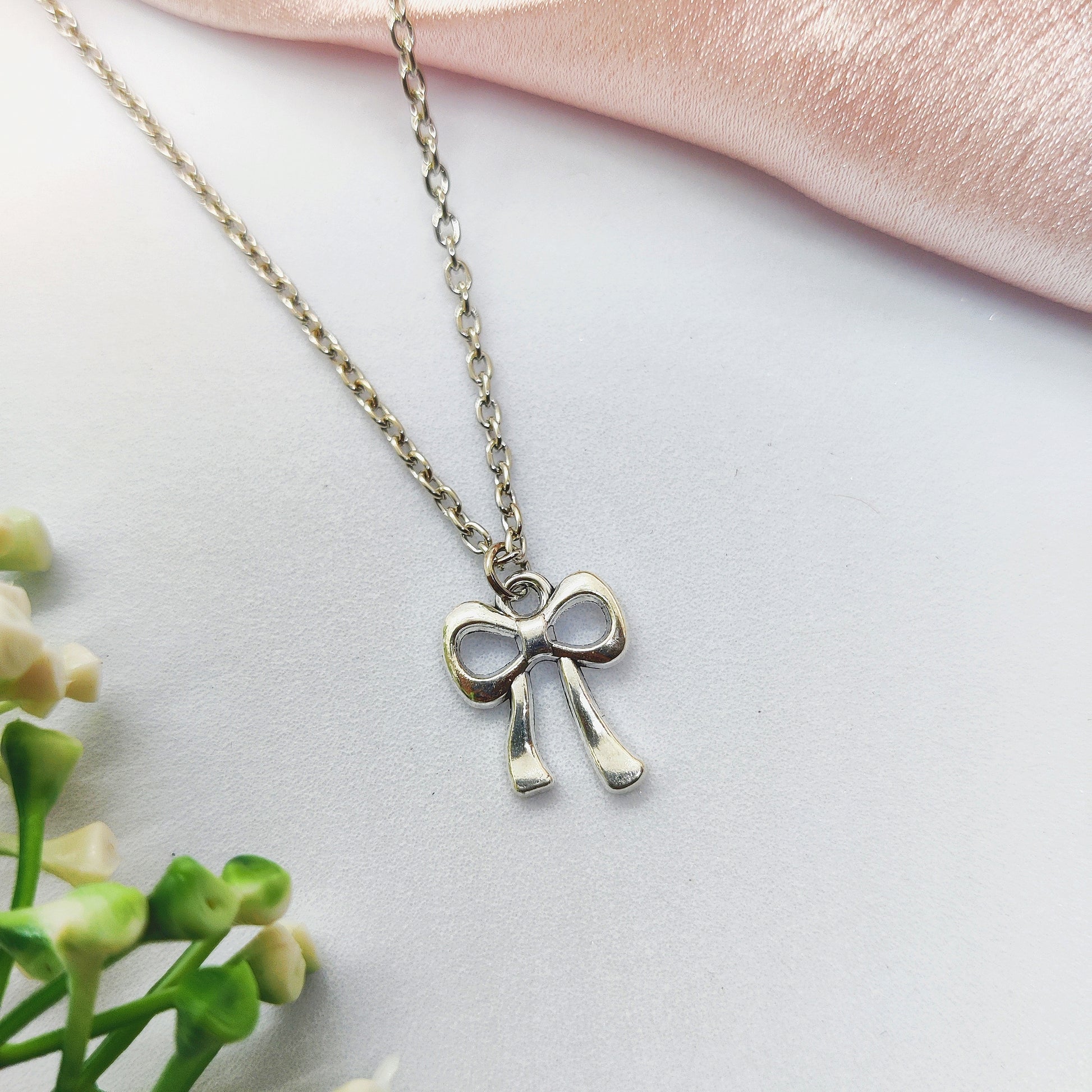 Cute Bow Silver Charm Necklace