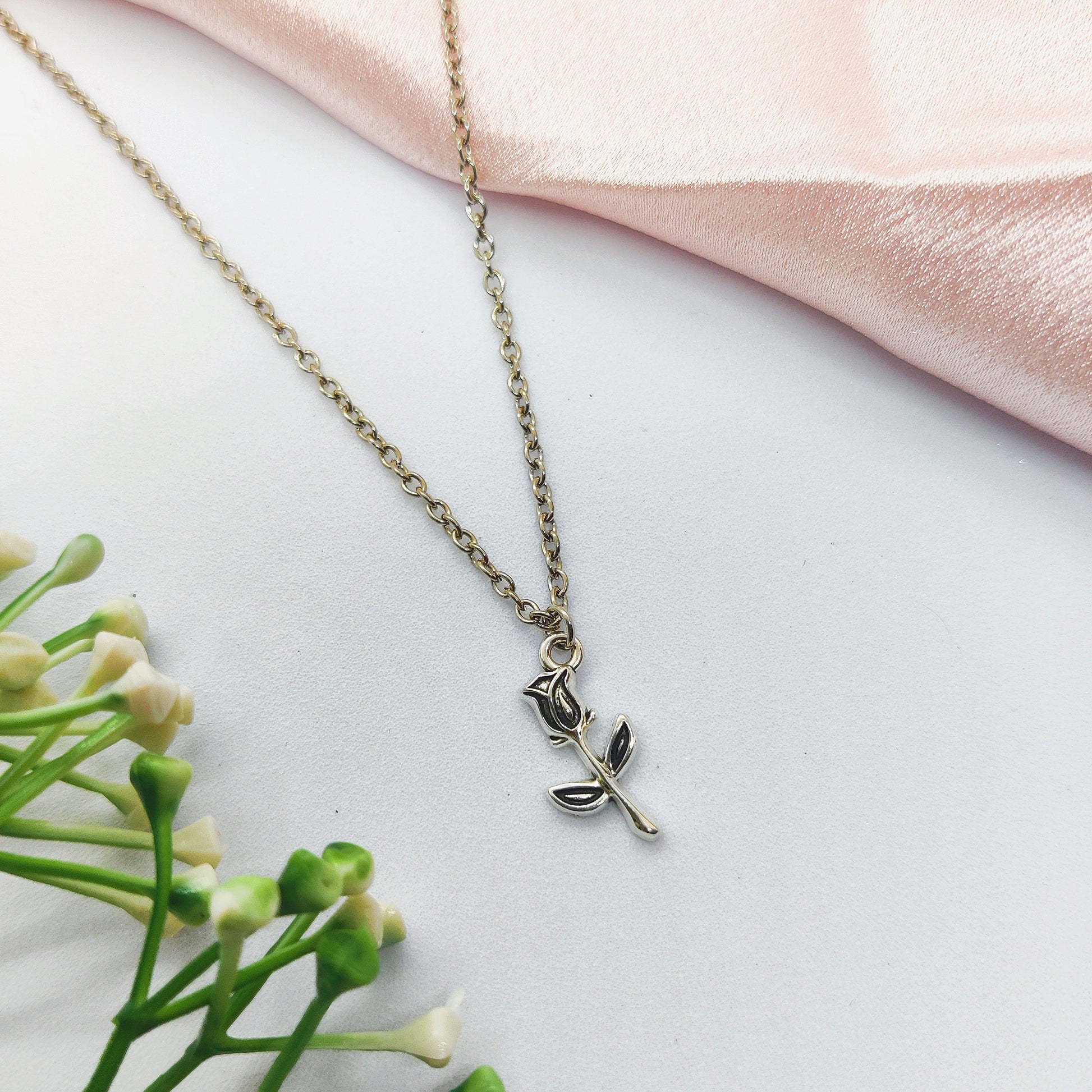 Blooming Tulip Silver Charm Necklace