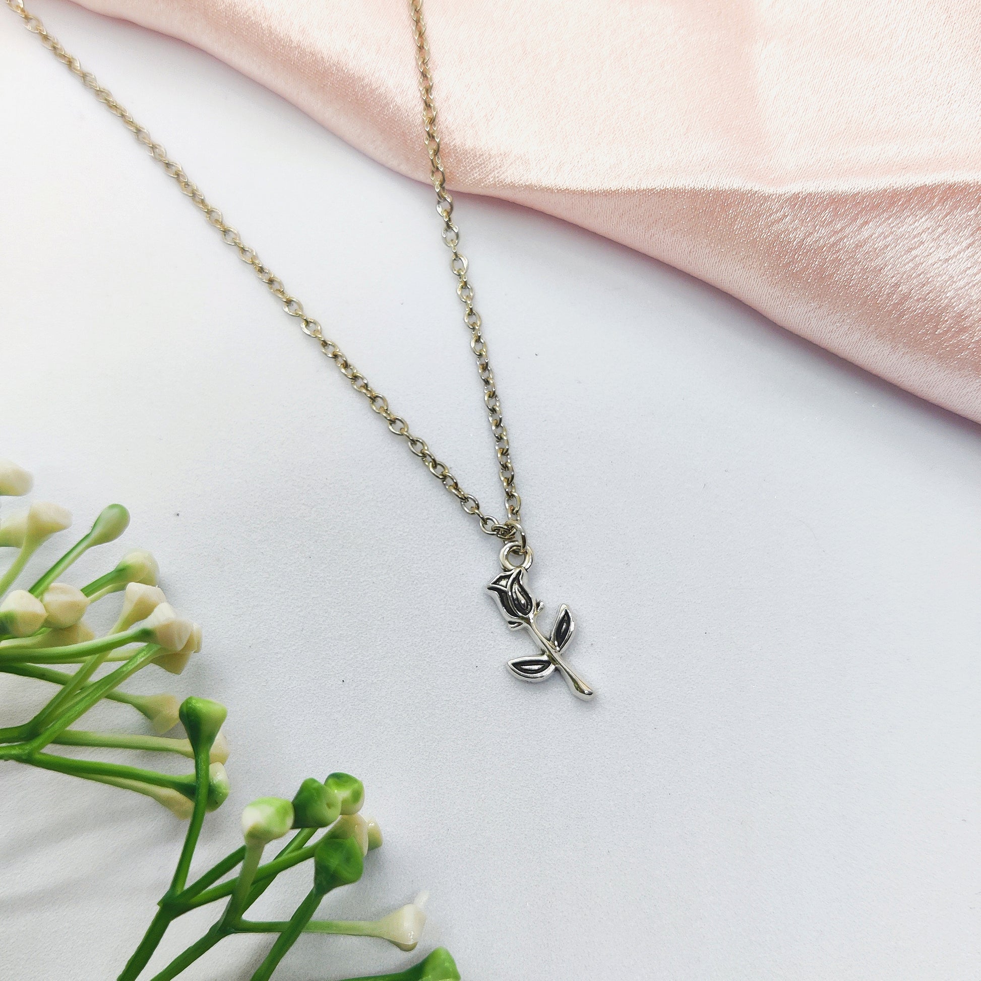 Blooming Tulip Silver Charm Necklace